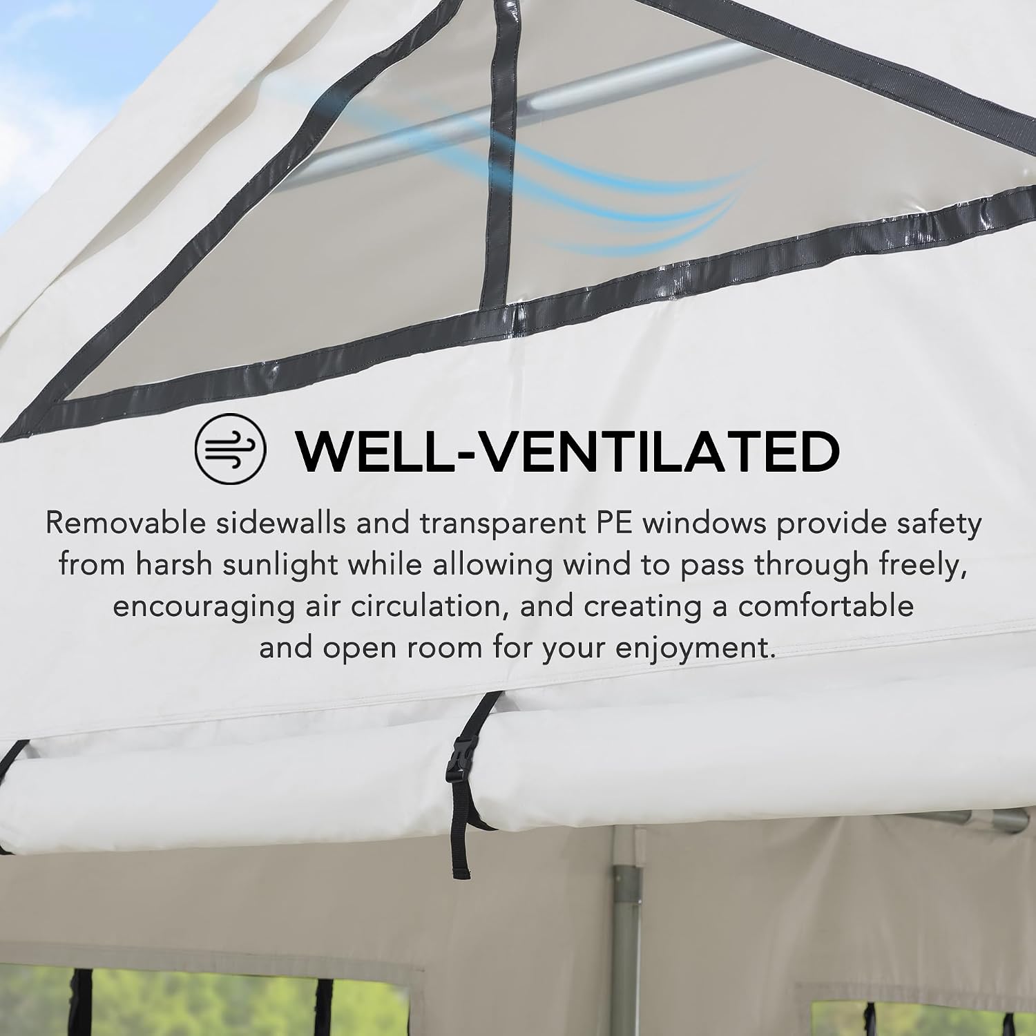 Sunjoy 12 x 30 ft. Party Wedding Tent, Outdoor Heavy Duty Gazebo, Steel Frame PVC Canopy Carport with 8 Side Removable PE Windows and 2 Roll-up Side Walls, White