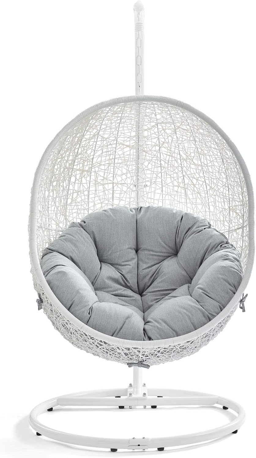 LexMod EEI-2273-WHI-GRY Hide Outdoor Patio Swing Chair, White Gray