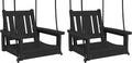 SERWALL HDPE Single Porch Swing Set of 2, Heavy Duty Single Person Swing Chair with 2 Polypropylene Hanging Ropes, Adirondack Hanging Chair for Outdoor Front Porch Patio Garden Yard, Black