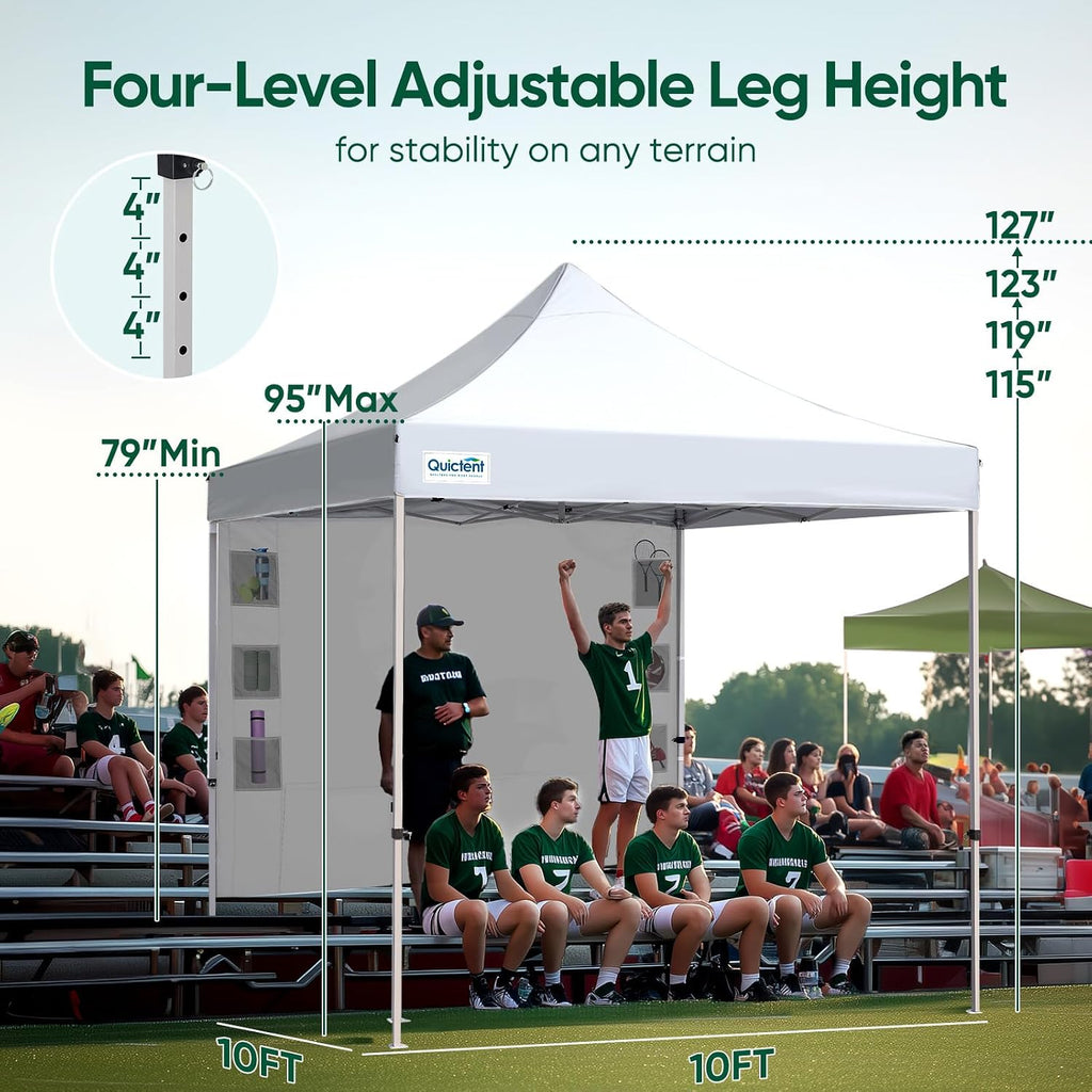 Quictent 10x10 Heavy Duty Pop up Canopy Tent, Easy up Commercial Instant Shelter with Wheeled Bag for Outdoor, Parties, Markets, Camping, 500D Silver Coated UPF 50+ Sun Shield