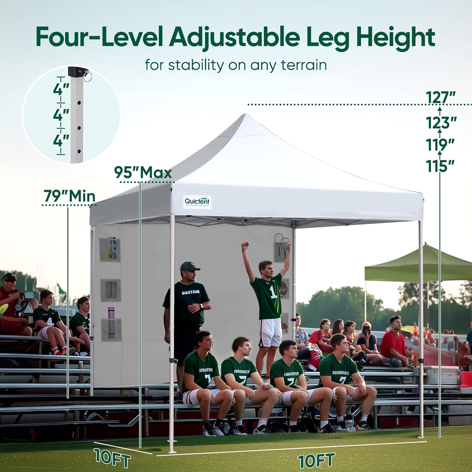 Quictent 10x10 Heavy Duty Pop up Canopy Tent, Easy up Commercial Instant Shelter with Wheeled Bag for Outdoor, Parties, Markets, Camping, 500D Silver Coated UPF 50+ Sun Shield