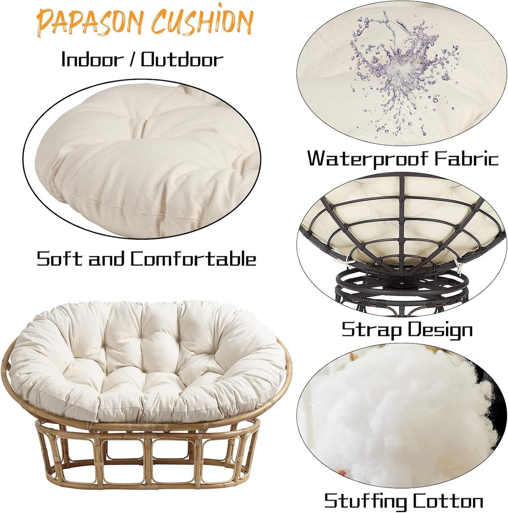 Large Double Papasan Chair Cushion, Outdoor Waterproof Hanging/Egg/Swing/Hammock Chair Cushions Thicken Comfortable Soft Garden Chair Pad Indoor Room Decoration,Waterproof Black,67 * 47 in