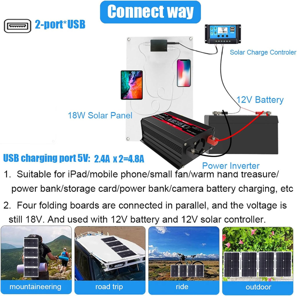 110V/220V 4000W Complete Solar Panel Kit with 30A Controller, 18W 12V Panel for Home, RV, Off-Grid, Generator (Color : Black, Size : 12V-110V)