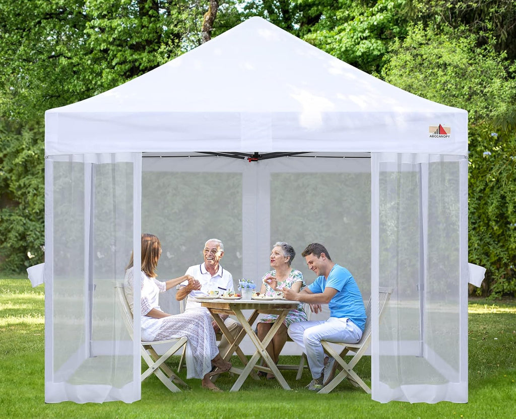 ABCCANOPY 10x10 Easy Pop Up Gazebo Canopy Tent Instant Outdoor Screen House with Netting Walls,White