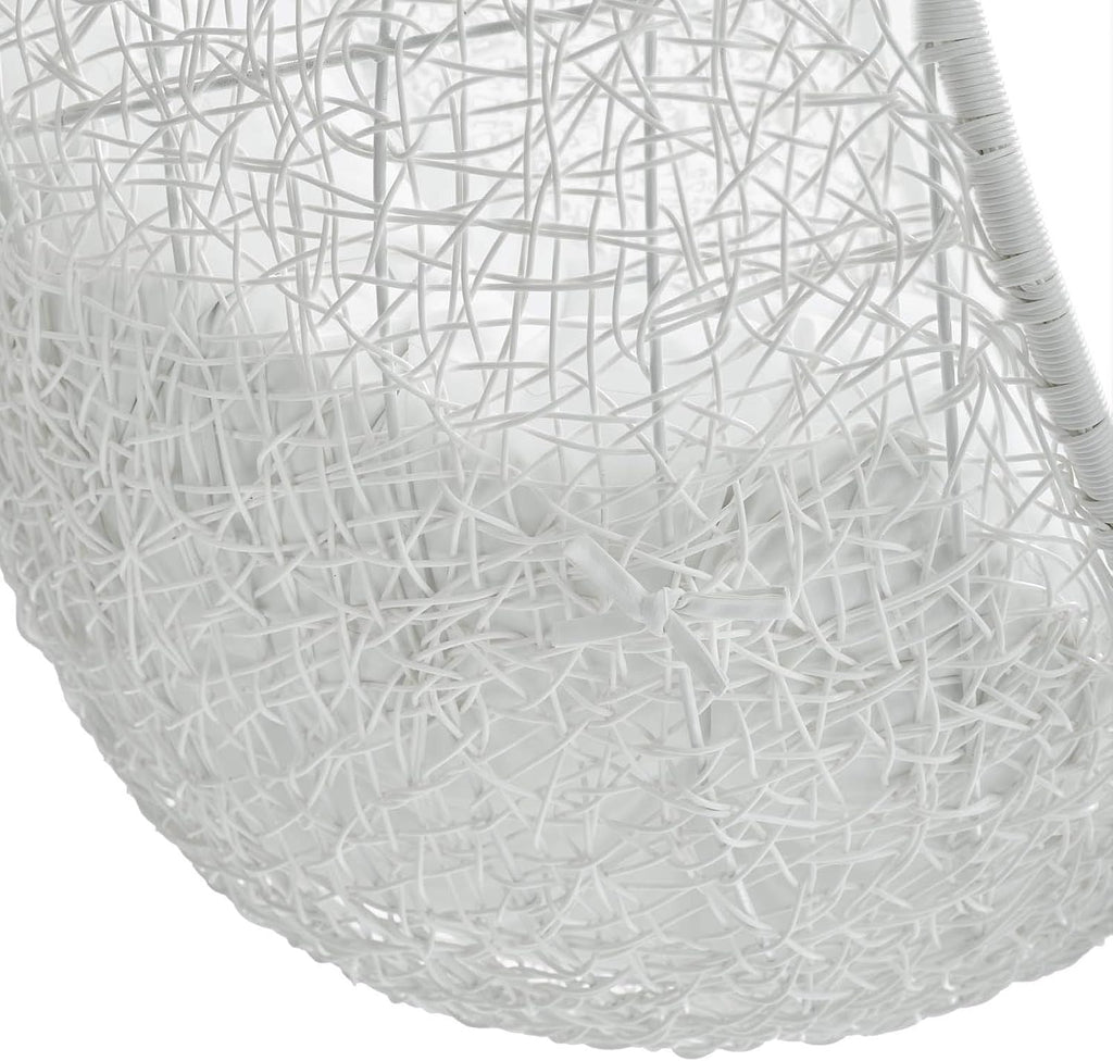 Modway Hide Wicker Rattan Outdoor Patio Porch Lounge Egg Swing Chair Set with Stand in White