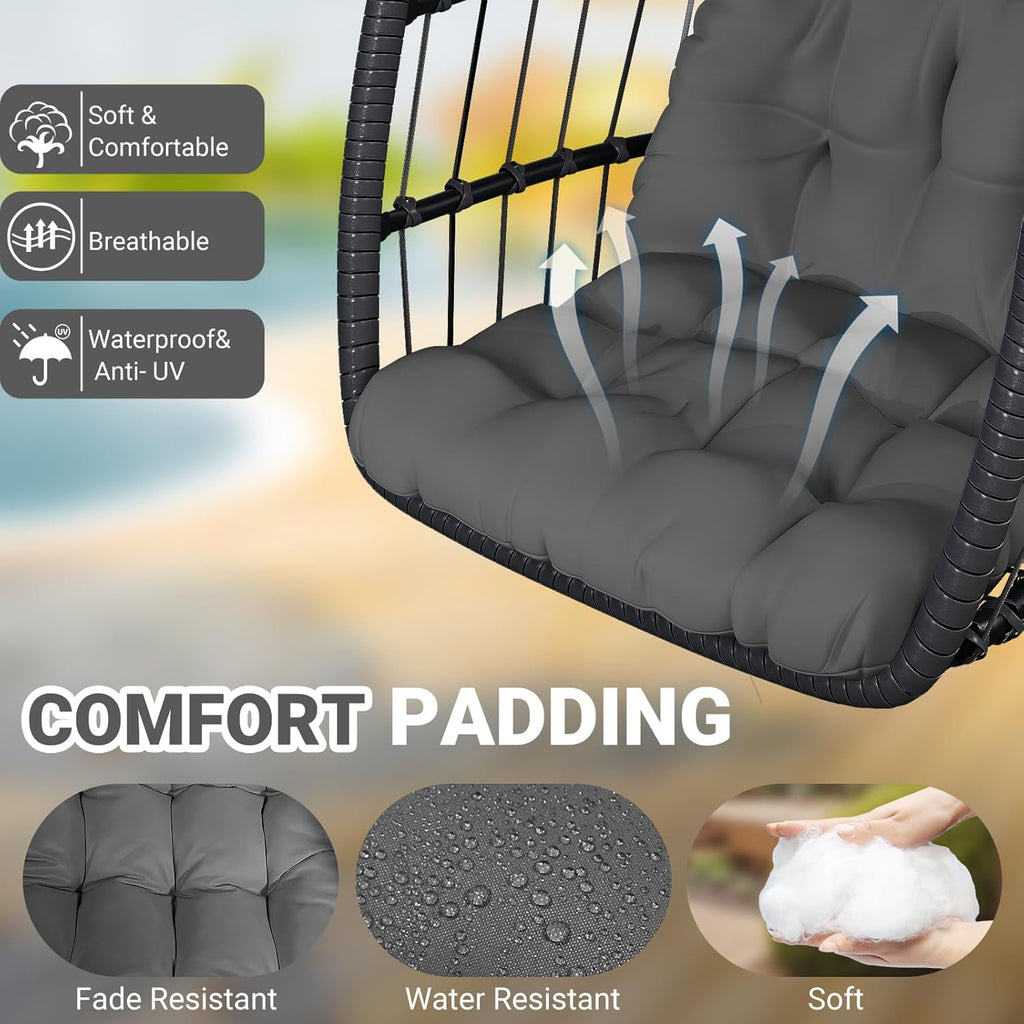 CHABATREE Egg Chair with Stand,Patio Rattan Wicker Hanging Swing Egg Chair Hammock Chair for Bedroom Porch Garden,Thickened Aluminum Alloy Steel Frame and UV Resistant Cushion,350LBS Capacity