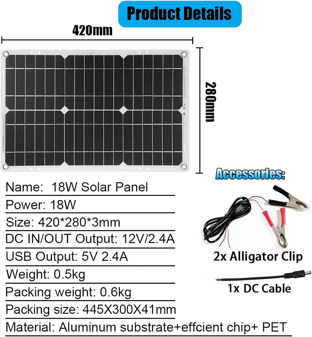 4000W 12V to 110V/220V Solar System Combination Inverter Solar Panel Kit Solar Generator Home Grid System 30A Controller + 18w12v Solar Panel (Color : Black, Size : 12V-110V)
