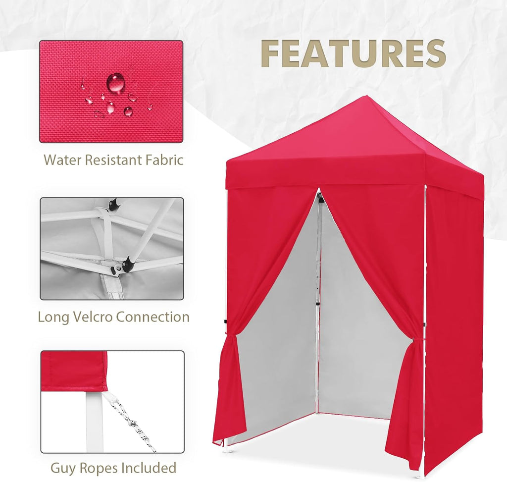EAGLE PEAK 5x5 Instant Canopy with 4-Side Wall Panels, Small Pop up Portable Canopy Tent with Carry Bag, Light Weight Sun Shelter for Sports, Camping and Beach, Red