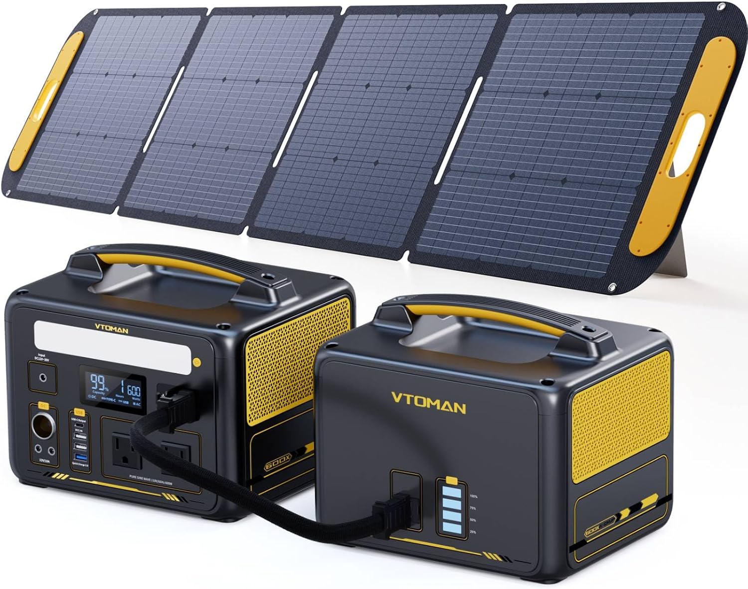 VTOMAN 939Wh Portable Power Station Bundle with Extra Battery & 200W Solar Panel Included - Up to 1200W Solar Power Generator for Home Backup, Off-grid, Road Trip, RV, Camping, Fishing, Emergencies