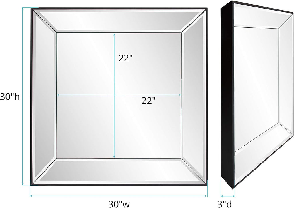 Howard Elliott Collection Vogue Inward Rectangular Hanging Wall Mirror, Large Silver Decorative Wall Mounted Vanity Mirror with Glass Frame for Bedroom, Living Room & Entryway, 30 x 30 Inch