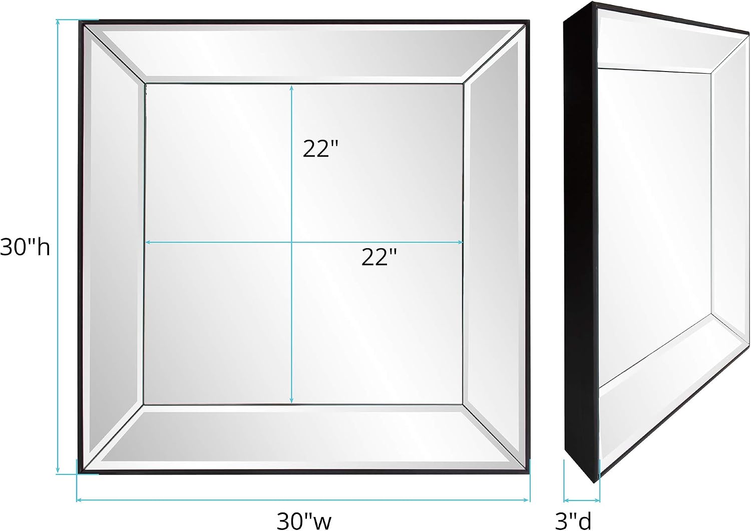 Howard Elliott Collection Vogue Inward Rectangular Hanging Wall Mirror, Large Silver Decorative Wall Mounted Vanity Mirror with Glass Frame for Bedroom, Living Room & Entryway, 30 x 30 Inch