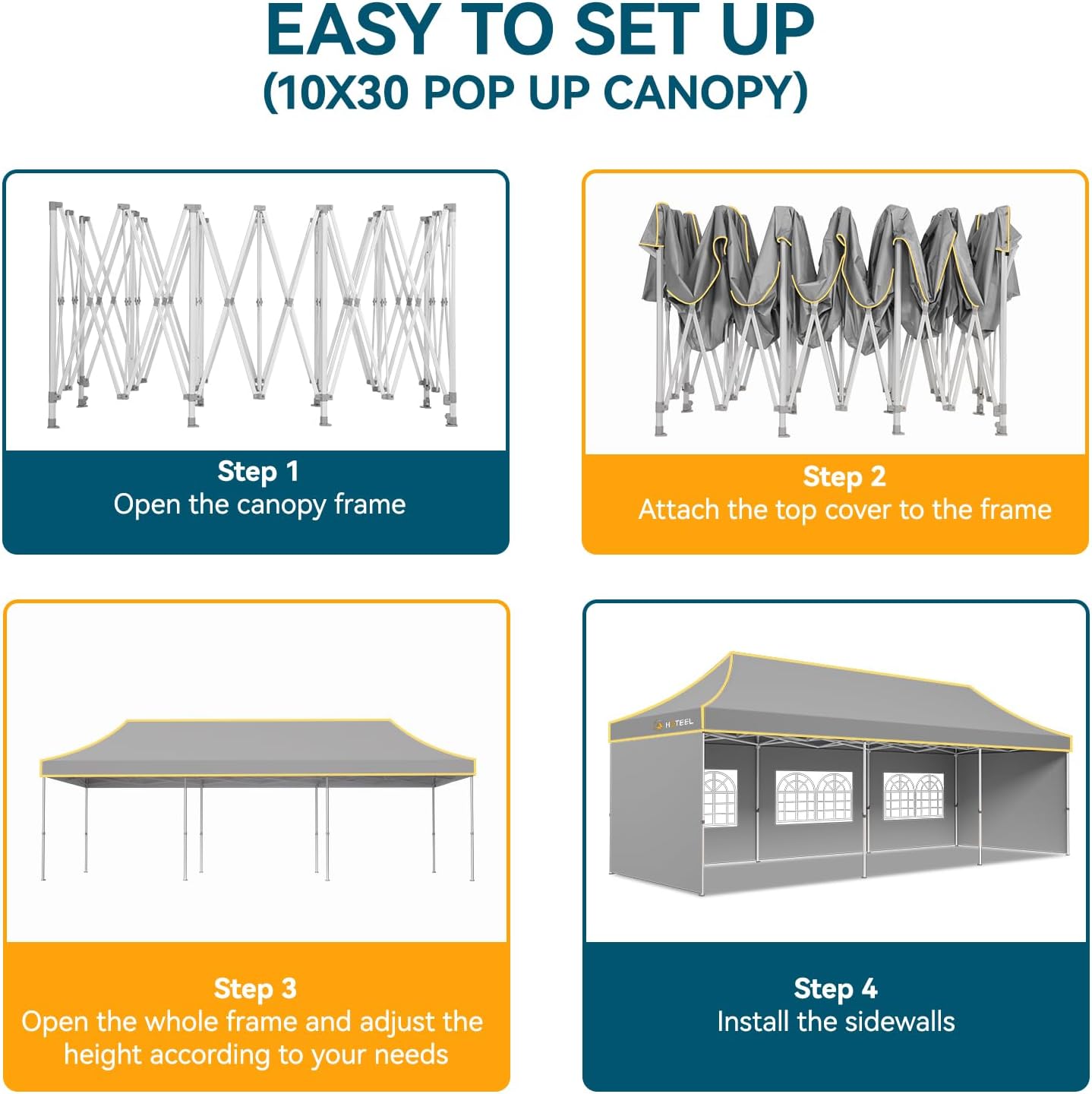 Hoteel 10x30 Pop Up Canopy Tent Heavy Duty with 5 Sidewalls, Waterproof Party Tent, Easy Set-up Commercial Instant Tents with Roller Bag & Sandbags, Hexagonal Leg (1-Year Warranty)