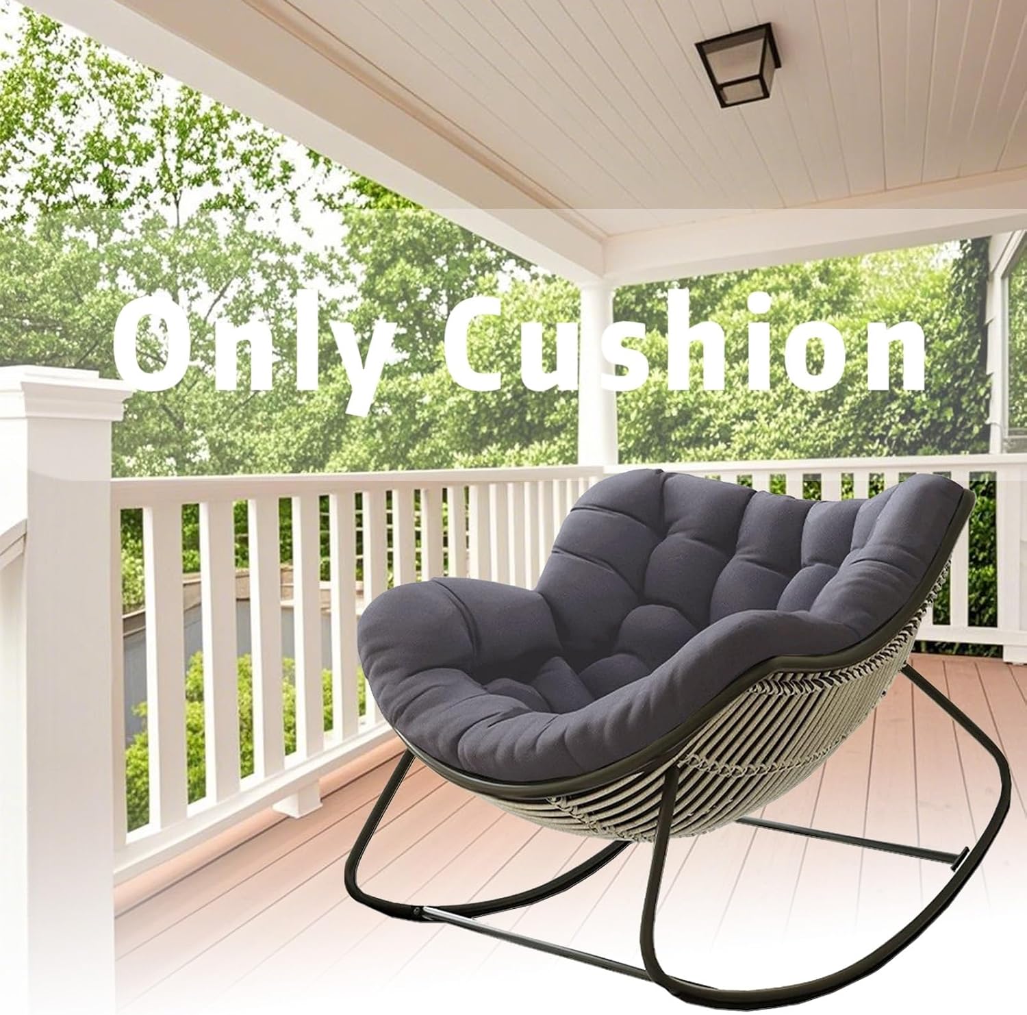 Patio Egg Rocking Chair Cushion, Royal Papasan Chair Cushion, Oversize Indoor Reading Chair Cushion for Living Room Front Porch Garden Balcony Lawn(Only Cushion)
