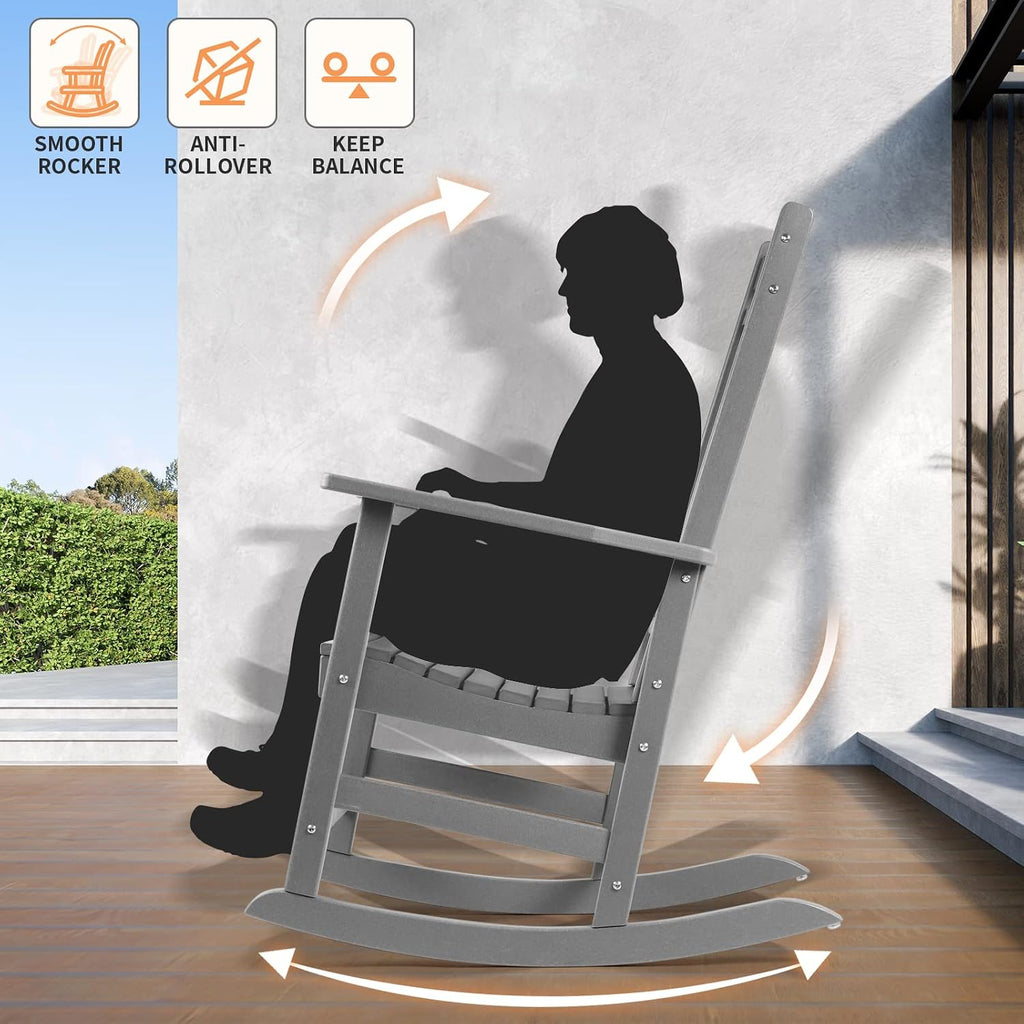 FUNBERRY Outdoor Rocking Chairs Set of 2, HDPE All Weather Poly Lumber Rocker, High Back Patio Rockers Easy Assembly