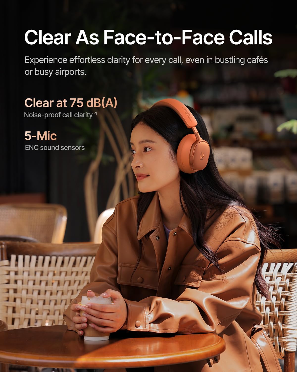 Baseus Inspire XH1 Adaptive Active Noise Cancelling Headphones, Sound by Bose, Dolby Audio, Premium Real-Time Adaptive ANC, Adaptive Tuning Rich Sound, Hi-Res Audio, 100H Playtime - Sunset Coral