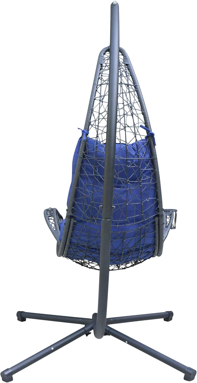 Cushioned Rattan Wicker Hanging Chair with Stand