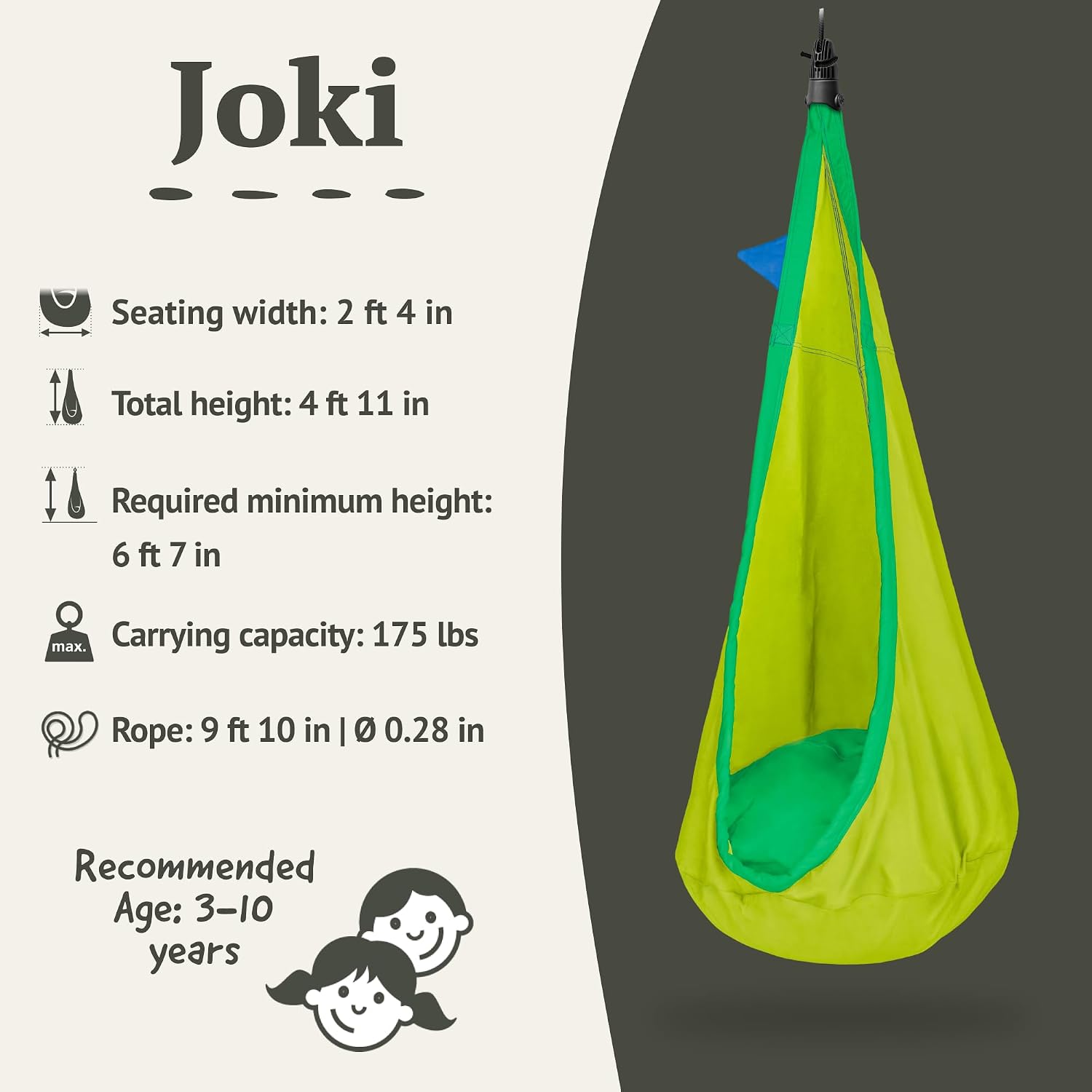 La Siesta® Joki Air Hanging Nest Sensory Swing for Kids - Weather-Resistant Outdoor Indoor Swing for Kids, Hammock Chair Pod Swing Ages 3-12 - Froggy