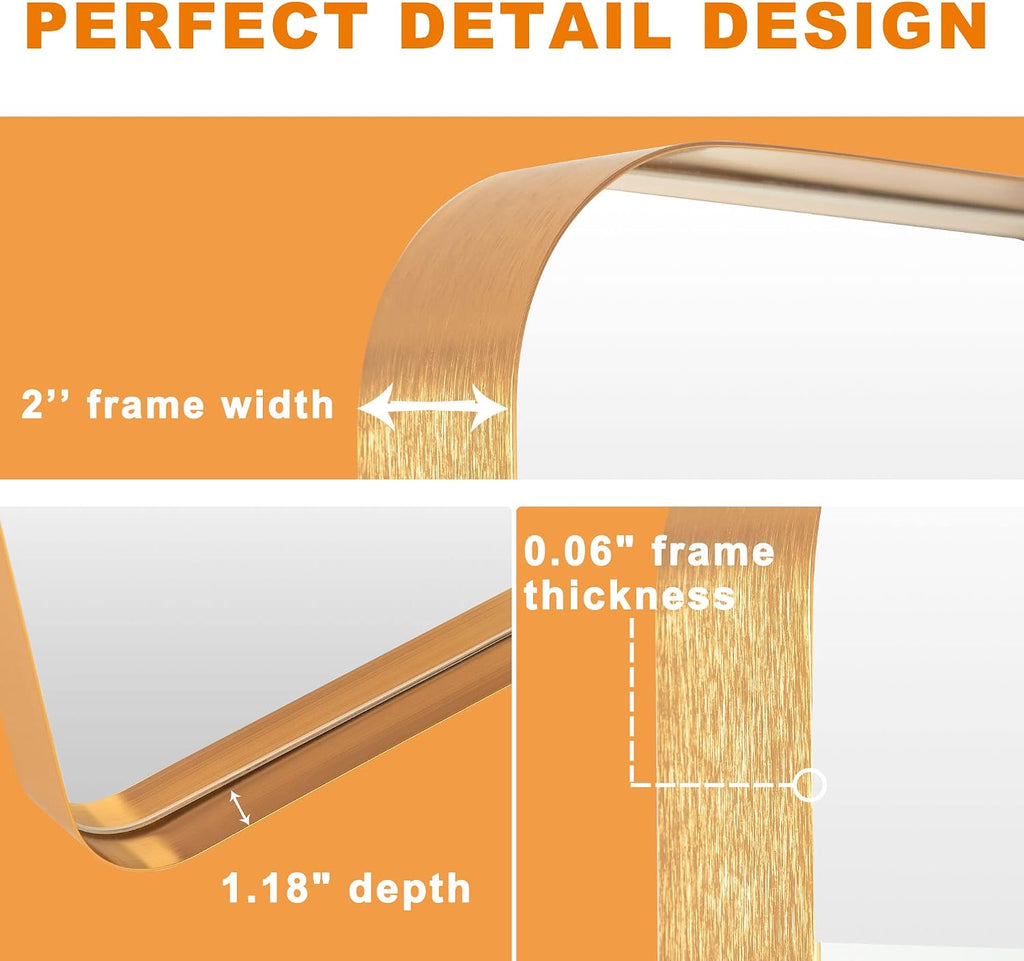 NeuType Full Length Mirror, 63'x20' Floor Mirror Full Body Dressing Mirror Round Corner, Hanging or Leaning Against Wall Large Rectangle Wall Mounted Deep Set Aluminum Alloy Frame for Bedroom, Gold