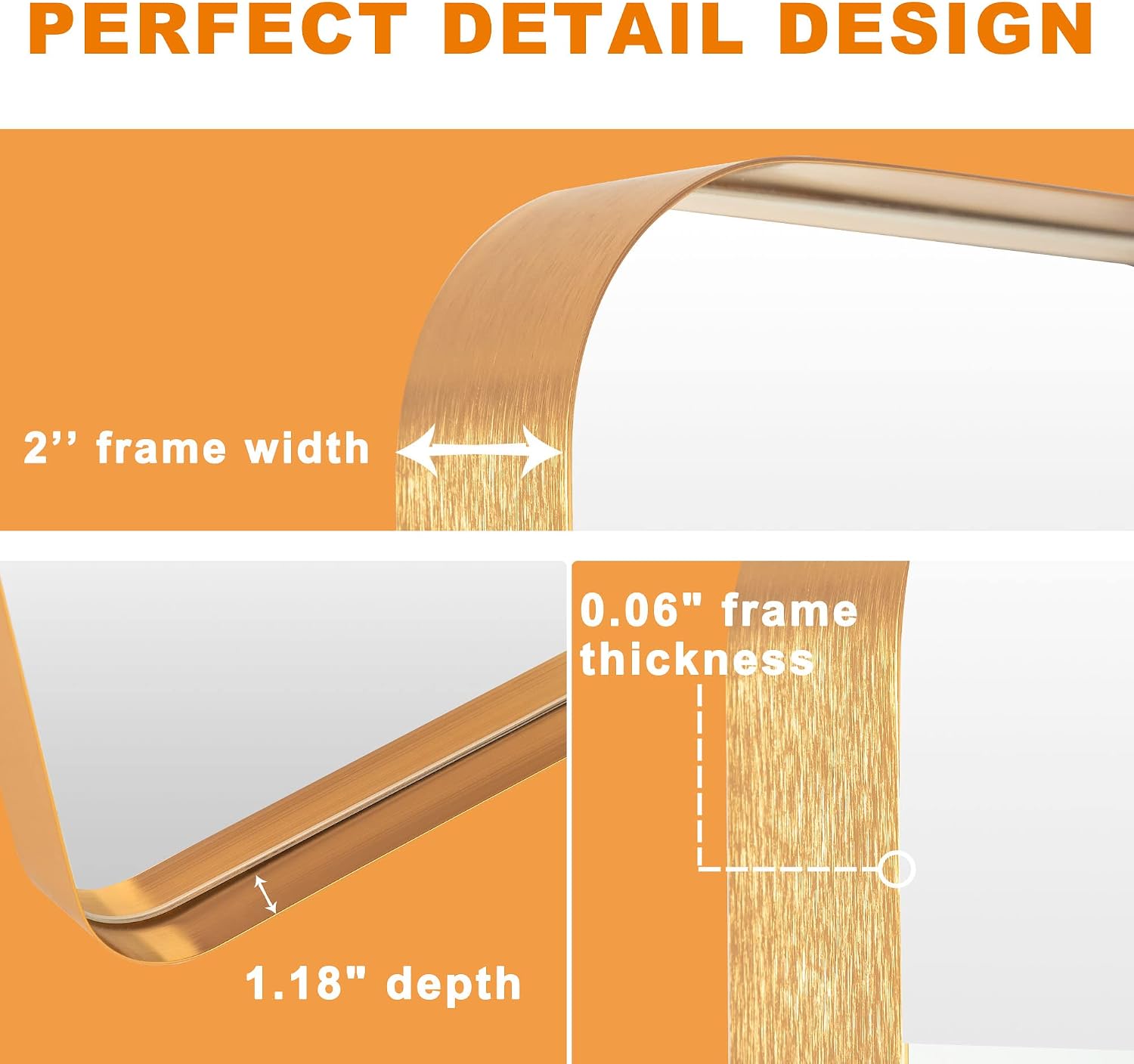 NeuType Full Length Mirror, 63'x20' Floor Mirror Full Body Dressing Mirror Round Corner, Hanging or Leaning Against Wall Large Rectangle Wall Mounted Deep Set Aluminum Alloy Frame for Bedroom, Gold
