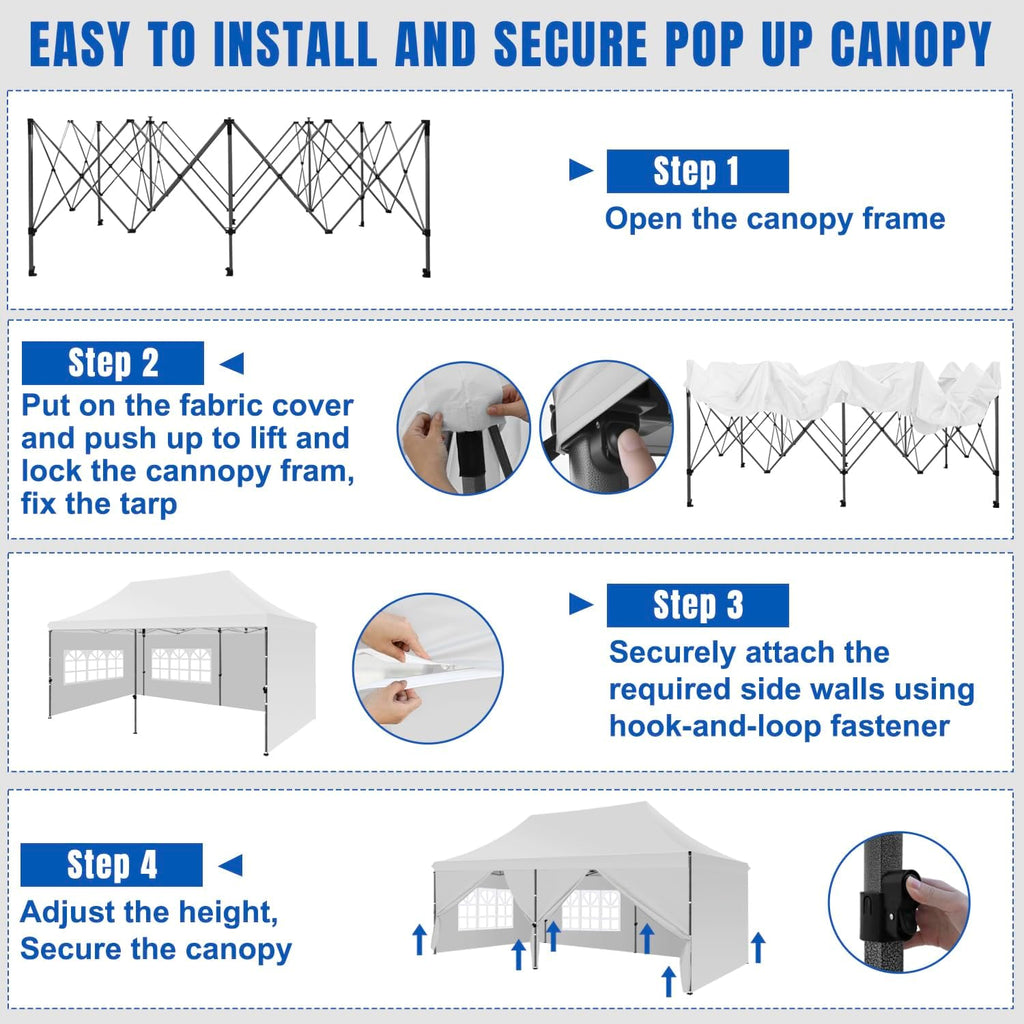 Yesker 10x20 Pop Up Canopy Tent with Sidewalls Instant Outdoor Canopy, Waterproof & UV Protection, Easy Setup Adjustable Height Heavy Duty Shelter Gazebo Tent for Patio Backyard Party Events, White