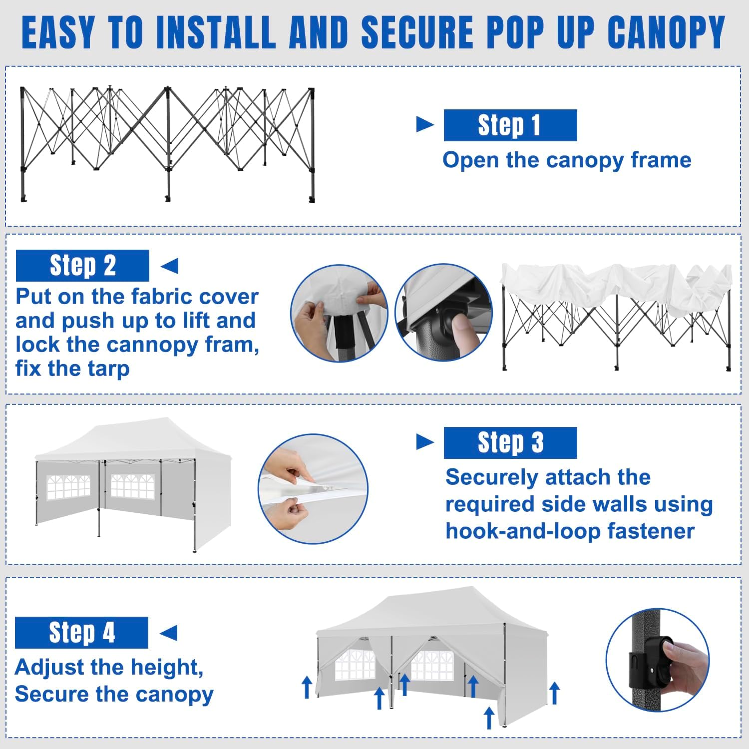 Yesker 10x20 Pop Up Canopy Tent with Sidewalls Instant Outdoor Canopy, Waterproof & UV Protection, Easy Setup Adjustable Height Heavy Duty Shelter Gazebo Tent for Patio Backyard Party Events, White