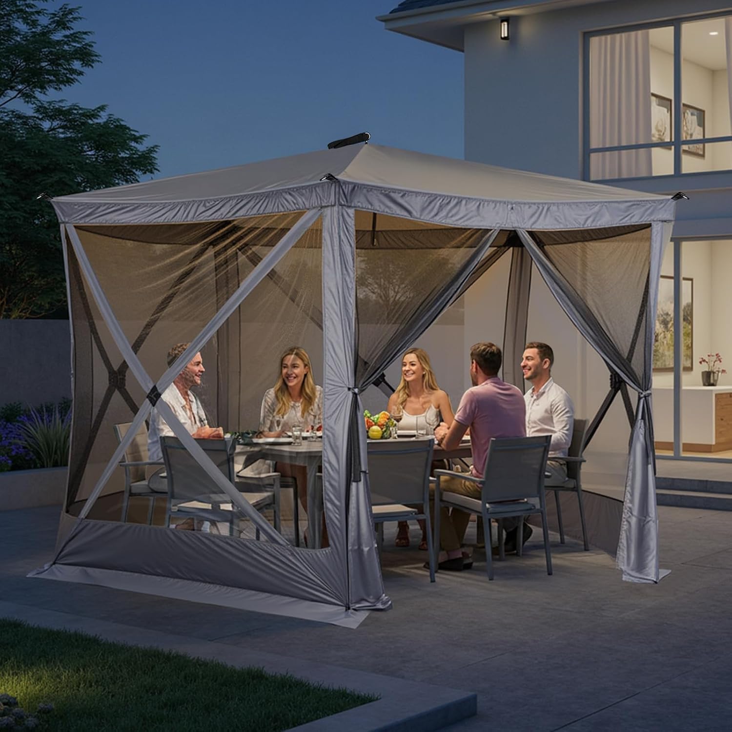 VINGLI 10x10 Pop Up Gazebo Tent, Portable Easy Up Screen Tent for Camping with Mosquito Netting, Camping Canopy Shelter with Carry Bag, Ground Stakes