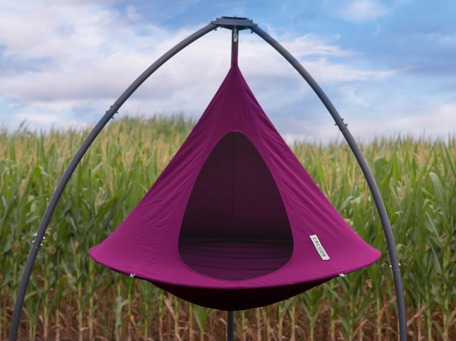 Single Cacoon Hanging Chair – Cozy Indoor/Outdoor Hammock with Polyester Canvas, 440 lb Capacity, Includes 18ft Rope & Carabiner (Mulberry)