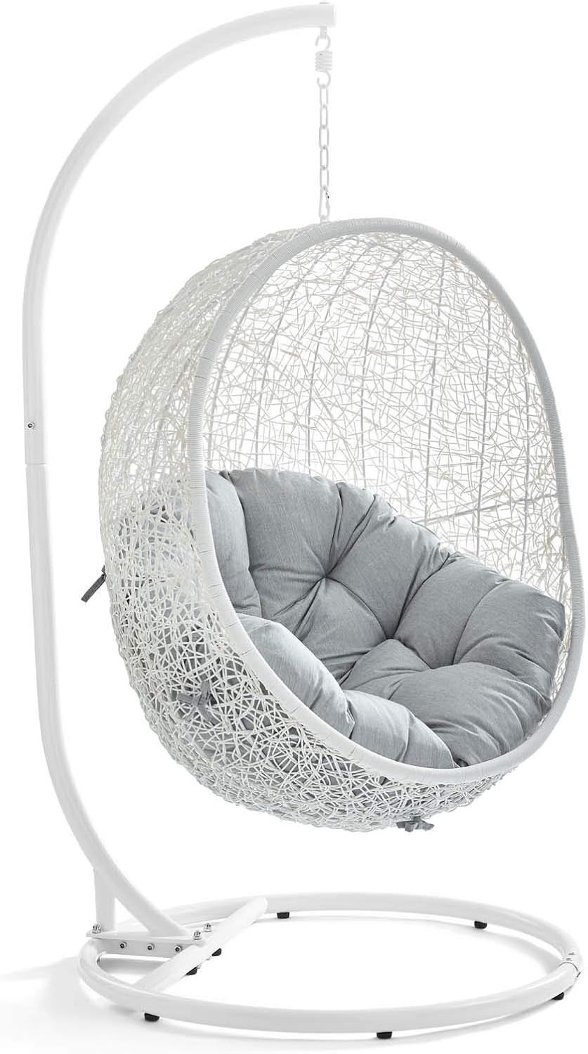 LexMod EEI-2273-WHI-GRY Hide Outdoor Patio Swing Chair, White Gray
