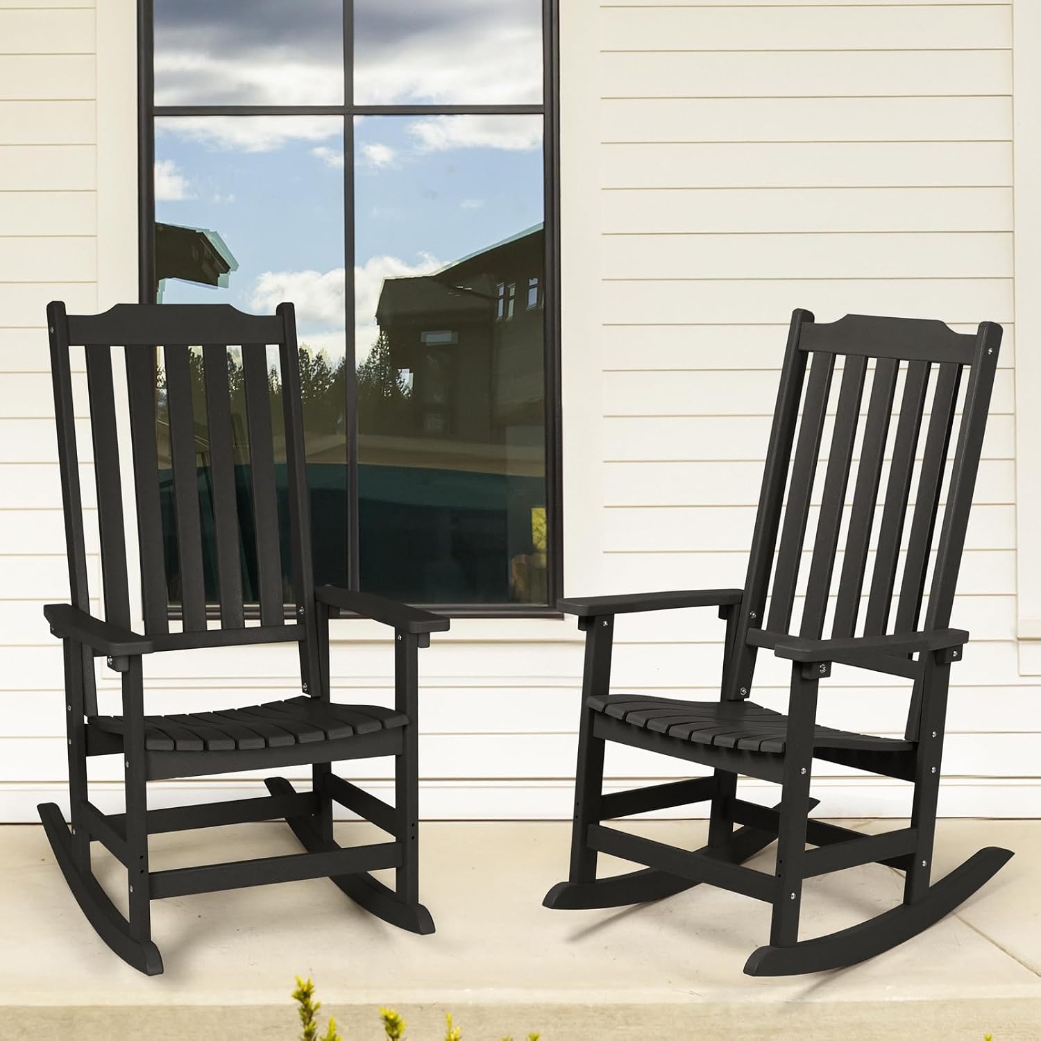 Outdoor Rocking Chair, Oversized All Weather High Back Porch Rocker, Patio Rockers for Outside