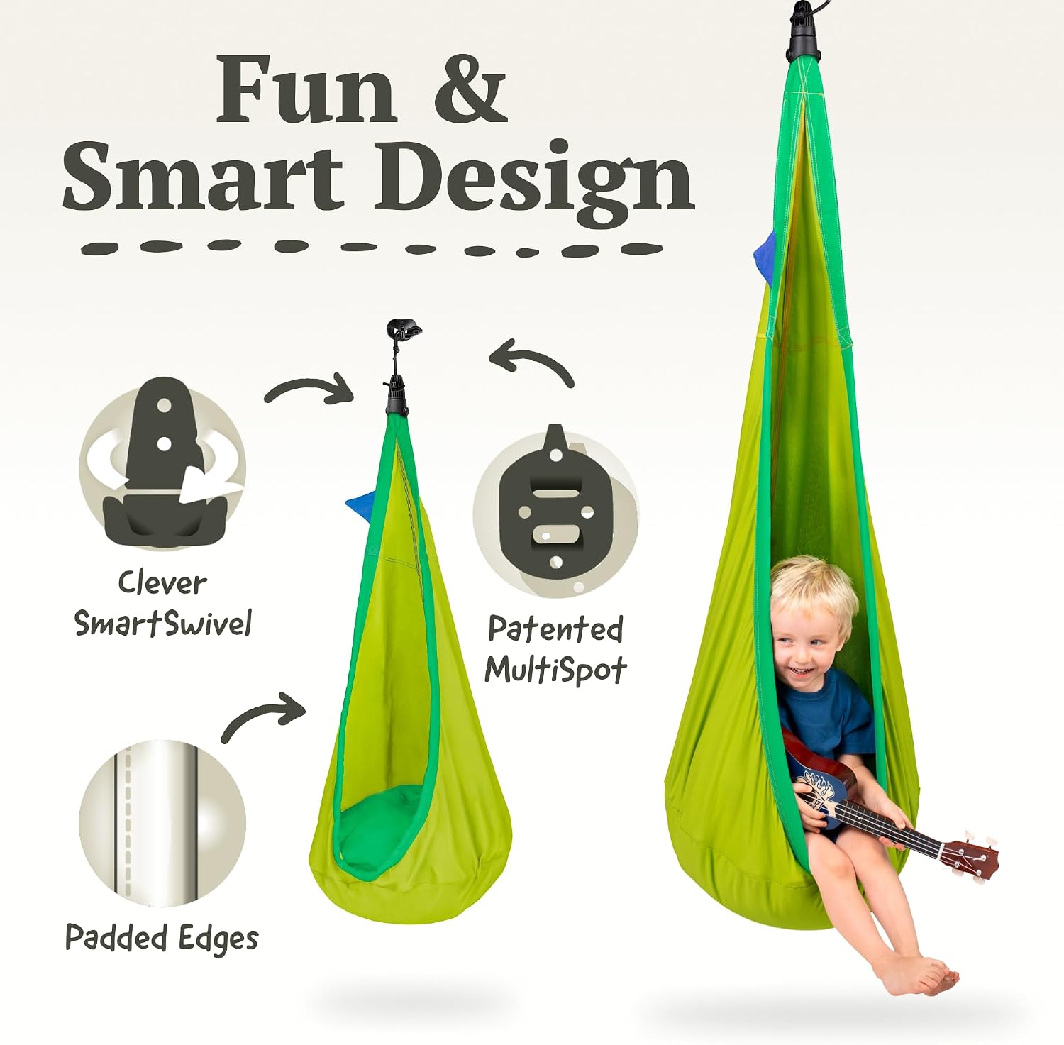 La Siesta® Joki Air Hanging Nest Sensory Swing for Kids - Weather-Resistant Outdoor Indoor Swing for Kids, Hammock Chair Pod Swing Ages 3-12 - Froggy