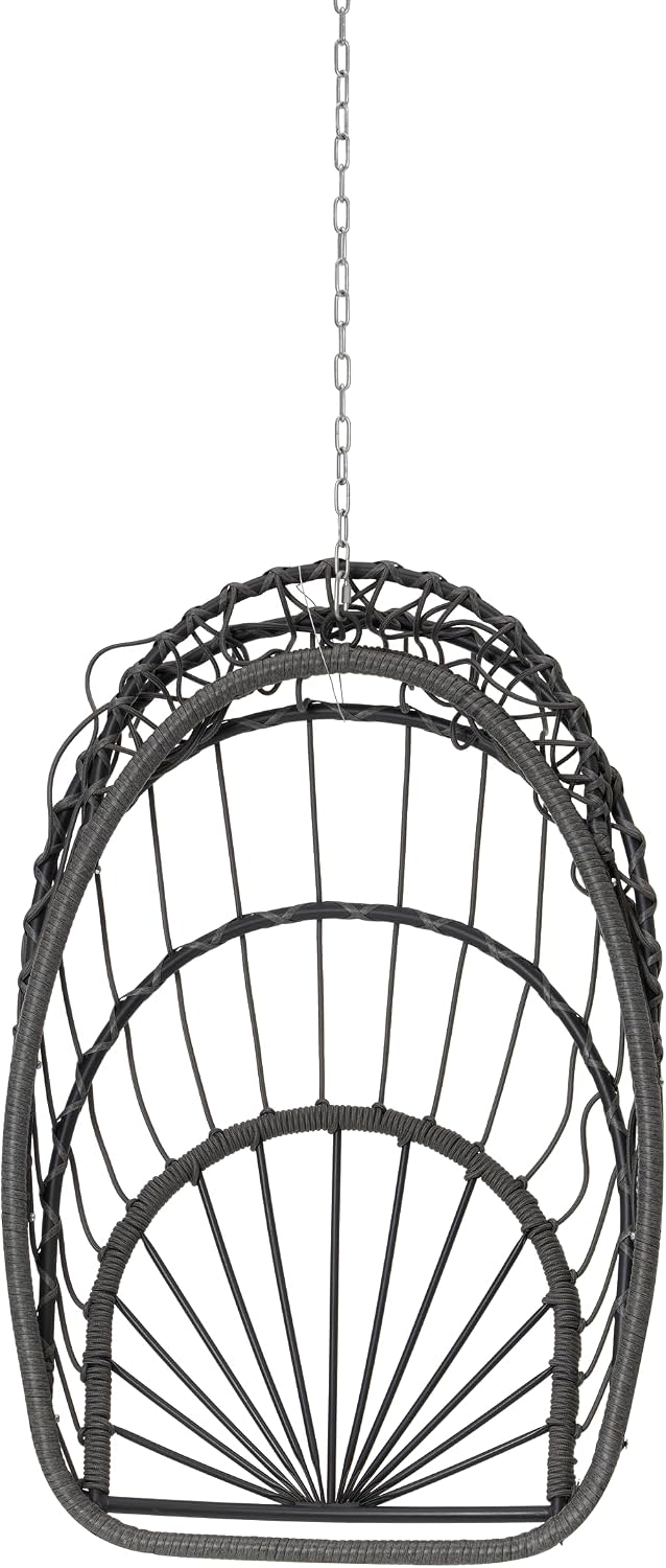 55.6' Outdoor Garden Rattan Egg Swing Chair,Patio UV Resistent PE Hanging Chairs with Cushion,Galvanized Steel Frame,Load: 360lbs,All Weather Foldable Hammock for Bedroom,Porch,Khaki+Yellow