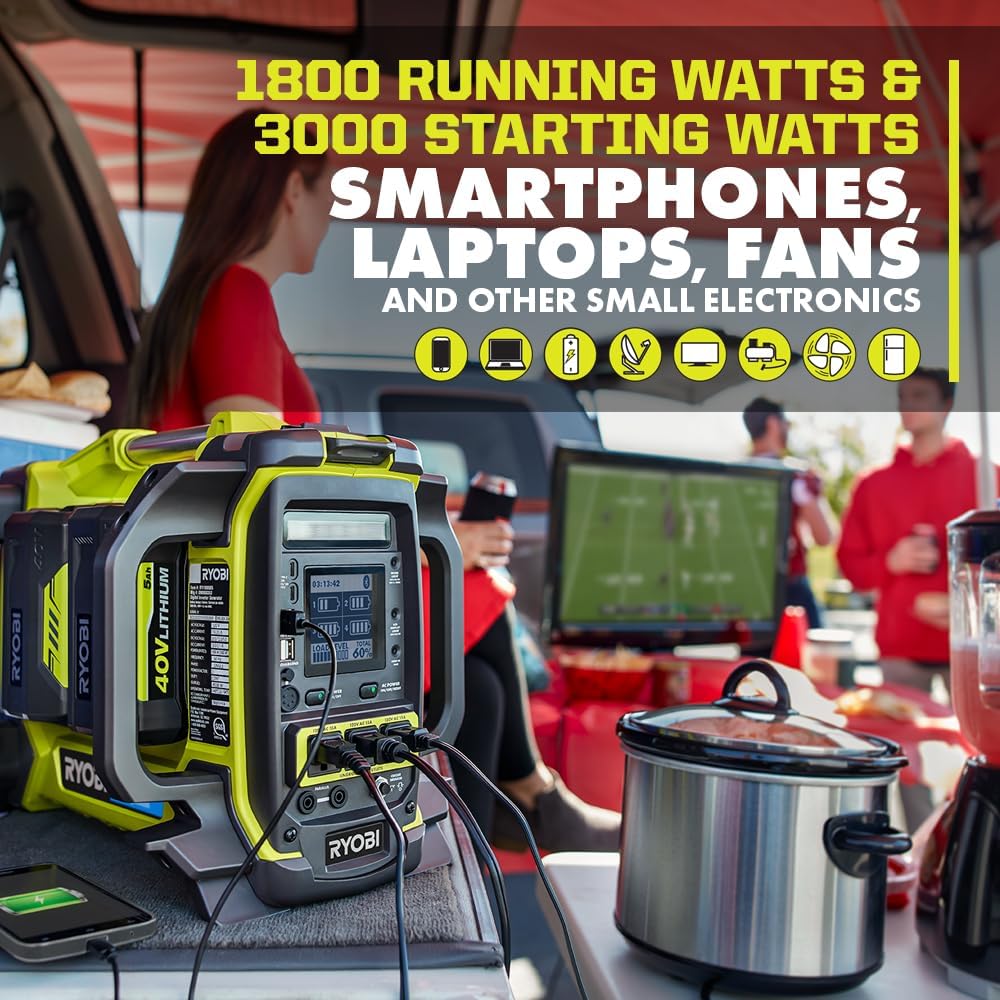 RYOBI 40V 1800-Watt Portable Battery Power Station Inverter Generator (Tool ONLY- Batteries NOT Included)