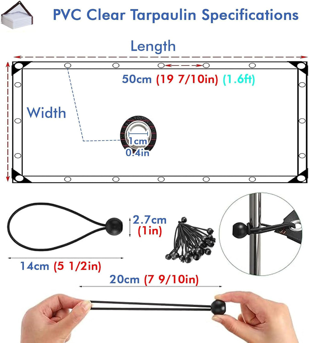 Rainproof Cover Waterproof Clear with Eyelets, Clear Tarps Heavy Duty Waterproof Clear Tarps Heavy Duty PVC, 20x25 FT Transparent Tarp with Grommets Anti-Aging Insulation Tarpaulin