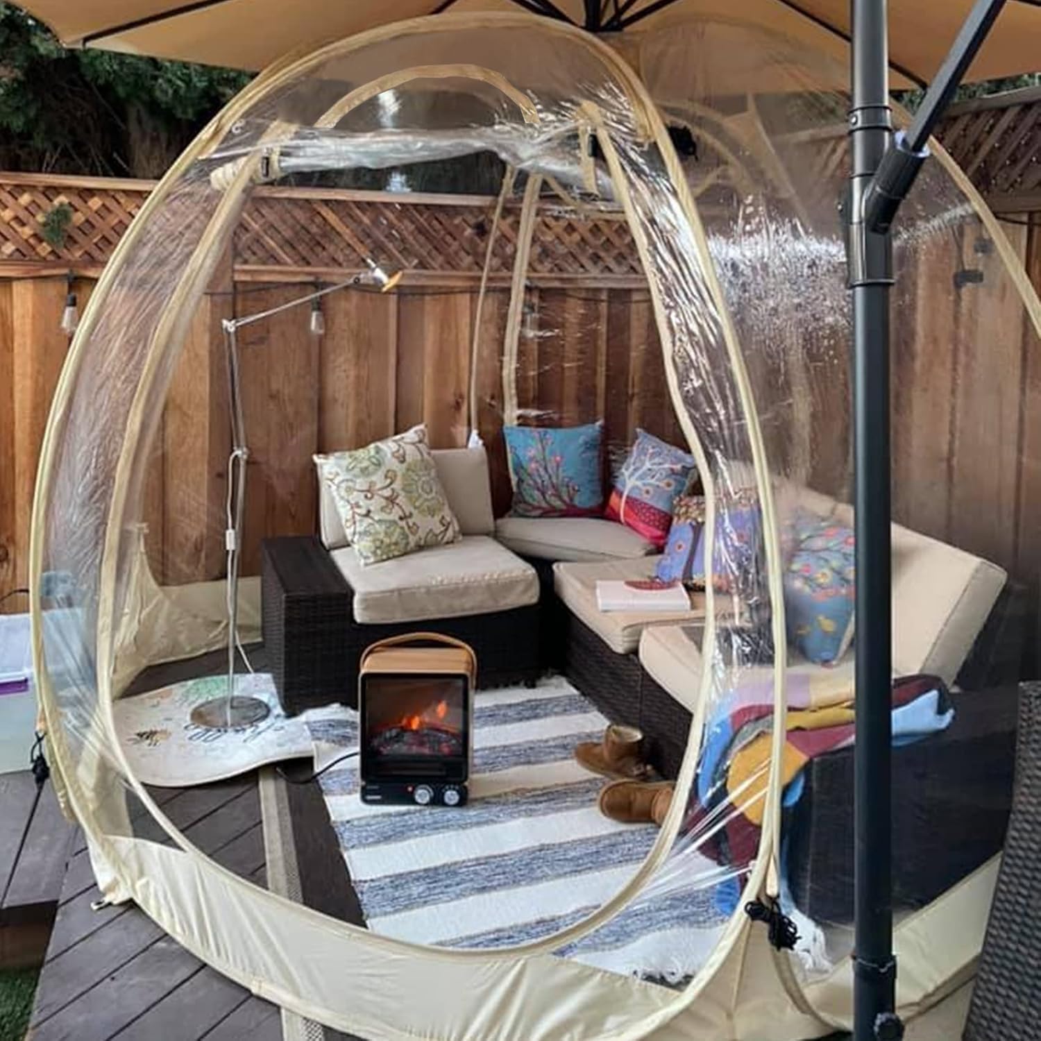Alvantor® Pop Up Bubble Tent® - 6' x 6' Instant Igloo Tent® - 2-3 Person Screen House for Patios - Large Oversize Weather Proof Pod - Cold Protection Camping - Beige