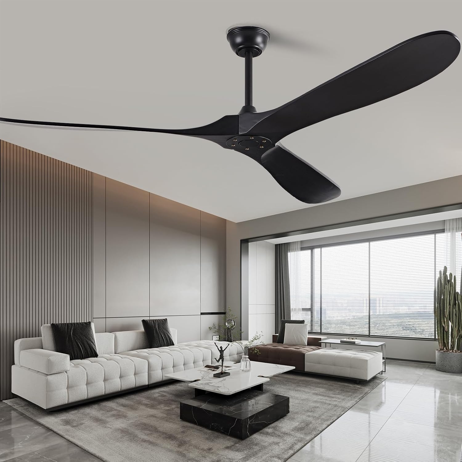 72' Ceiling Fans without Lights, Solid Wood Ceiling Fan No Light with Remote Control Smart and Unique Modern Fan with 3 Blades, DC Motor Indoor Outdoor for Farmhouse and Gazebo, Matte Black