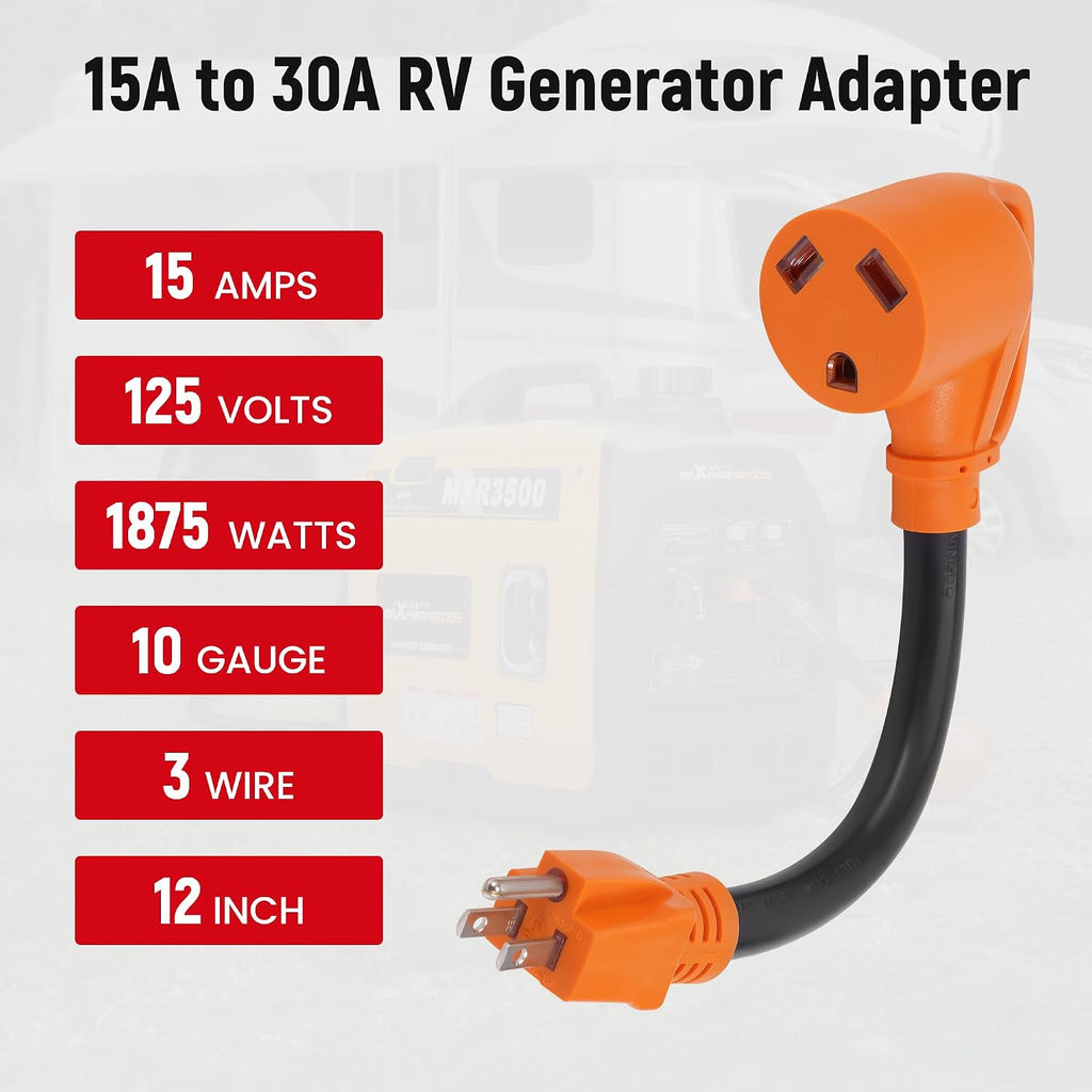 maXpeedingrods Portable 4000 Watt Inverter Generator with RV Power Adapter Cord 15Amp to 30Amp, NEMA 5-15P to TT-30R