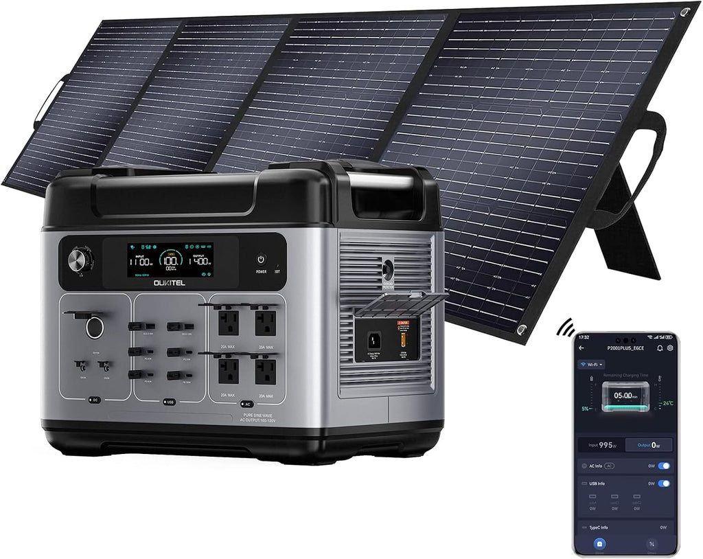 OUKITEL P2001 Plus 2400W Solar Generator with 200W Solar Panel, 2048Wh Solar power station, 1800W Fast Charging, Smart APP Control Emergency Power Station for Home, Camping, Outdoor Battery Backup