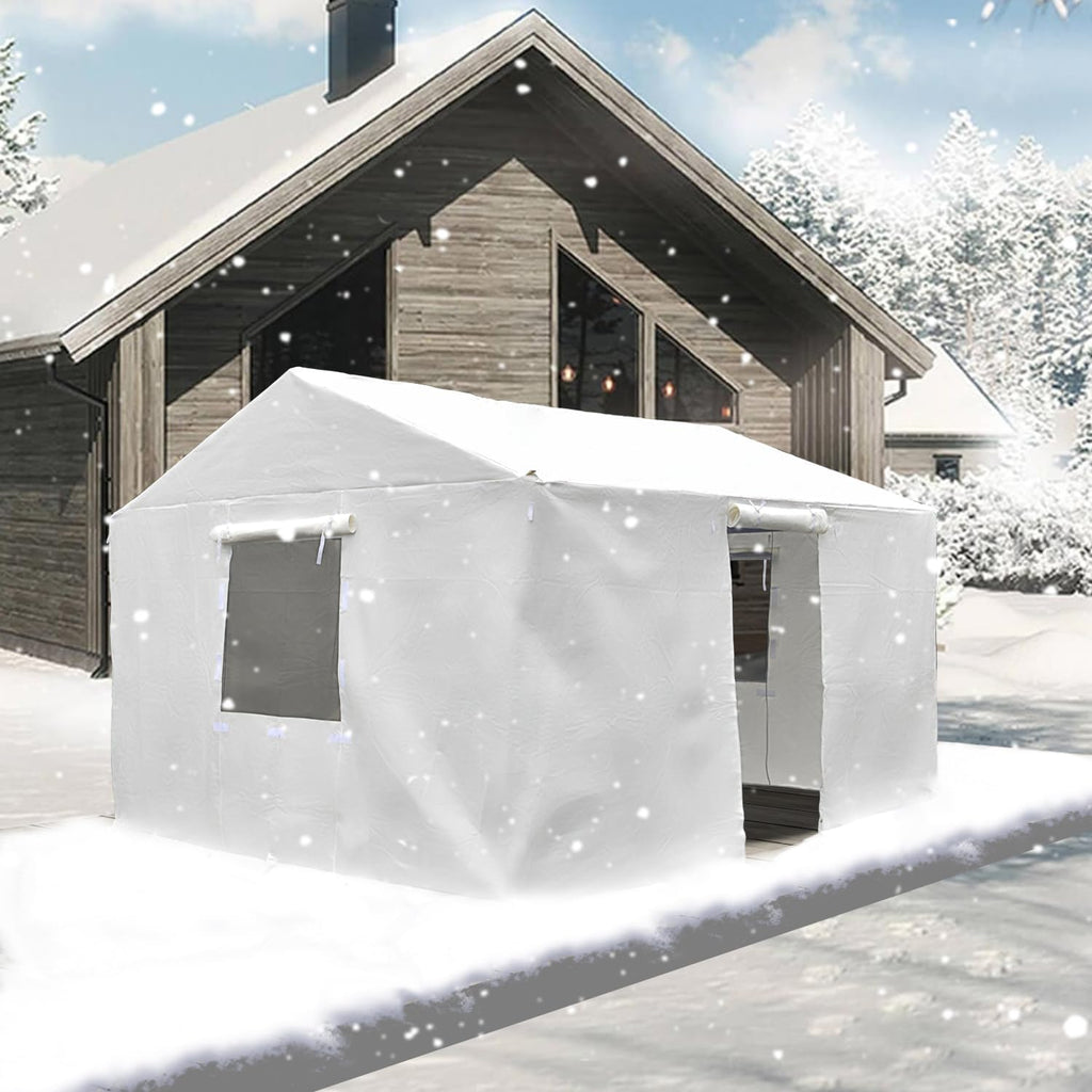 Domi 12' x 20' Universal Winter Gazebo Cover, All Season Waterproof Enclosed Cover with Sidewalls & Ventilated Mesh Windows, All-Weather Outdoor Cover for Gable Roof Gazebos, White