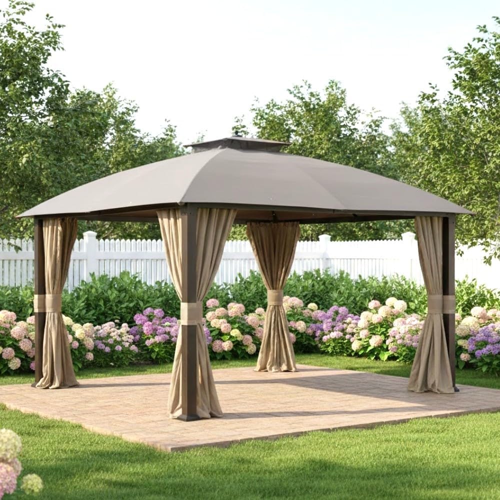 Garden Winds Reinforced Replacement Canopy Top Cover Compatible with The A101007600, A101007603 Broyhill Eagle Brooke Ashford Asheville 10' x 12' Gazebo - Classic Stone, RipLock 350