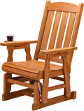 VINGLI Outdoor Glider Chair Wood Patio Glider with Cup Holder, Porch Glider with Smooth Rocking Mechanism, Heavy Duty 600 LBS