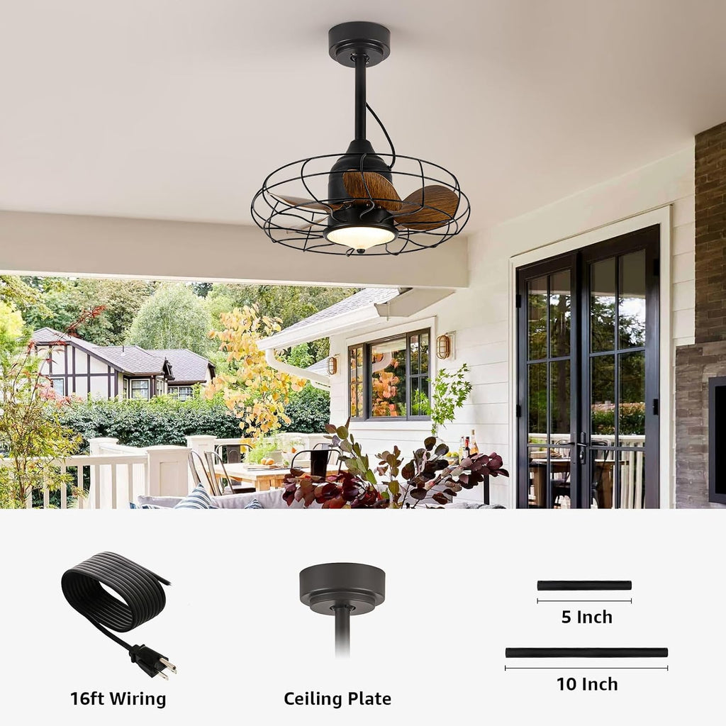 Gazebo Ceiling Fan with Lights, 20'' RGB Outdoor Waterproof Plug In IP65 Fan, Wet Rated with Dual Lighting System with Remote, 7-Color RGB & 3-Color Dimmable LED, Easy Hanging with Hook for Patio