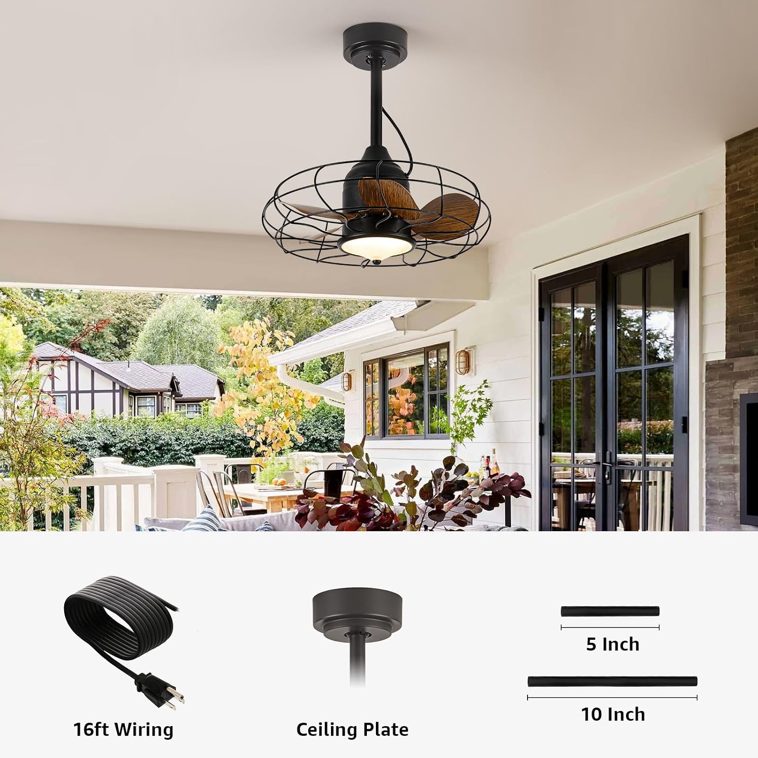 Gazebo Ceiling Fan with Lights, 20'' RGB Outdoor Waterproof Plug In IP65 Fan, Wet Rated with Dual Lighting System with Remote, 7-Color RGB & 3-Color Dimmable LED, Easy Hanging with Hook for Patio