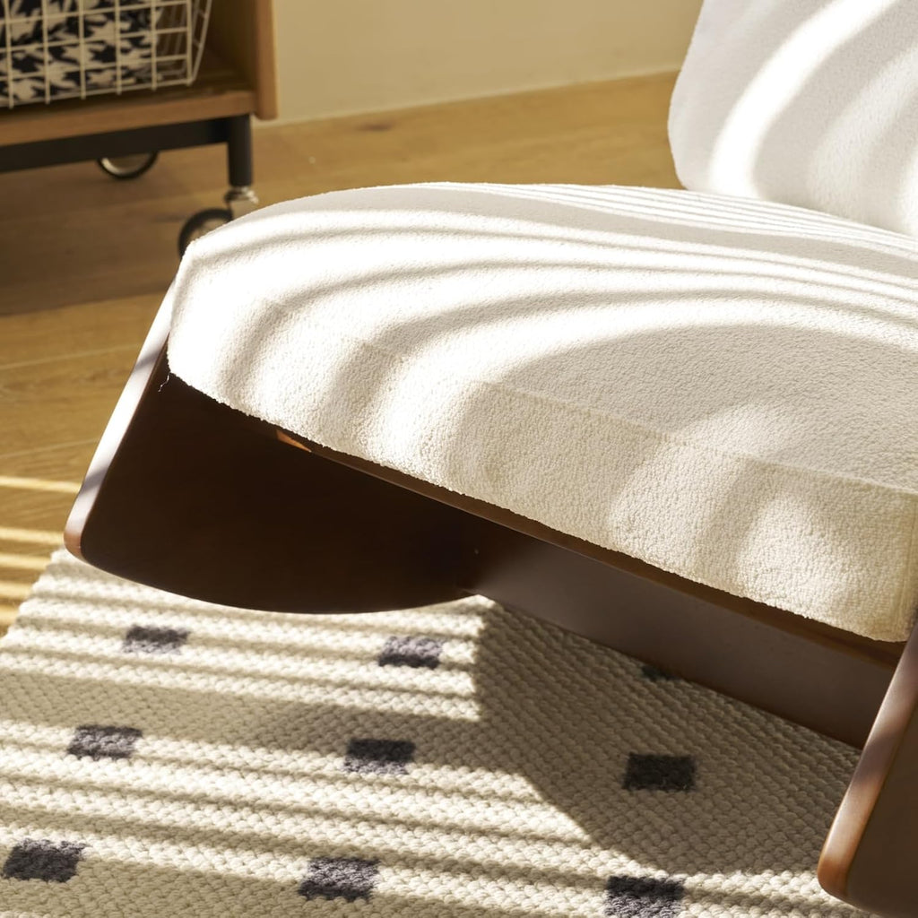 Nursery Rocking Chair Tall Back Boucle Glider Rocker Rocking Accent Chair Comfy Single Sofa Side Chair for Living Room Bedroom Hotel, Bedroom, Baby Room (White)