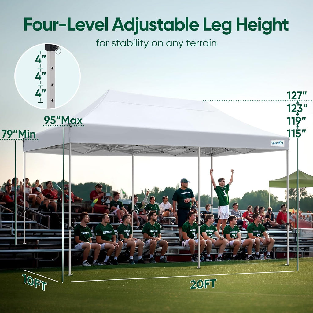 Quictent 10x20 Heavy Duty Pop up Canopy Tent, Easy up Commercial Instant Shelter with Wheeled Bag for Outdoor, Parties, Markets, Camping, 500D Silver Coated UPF 50+ Sun Shield