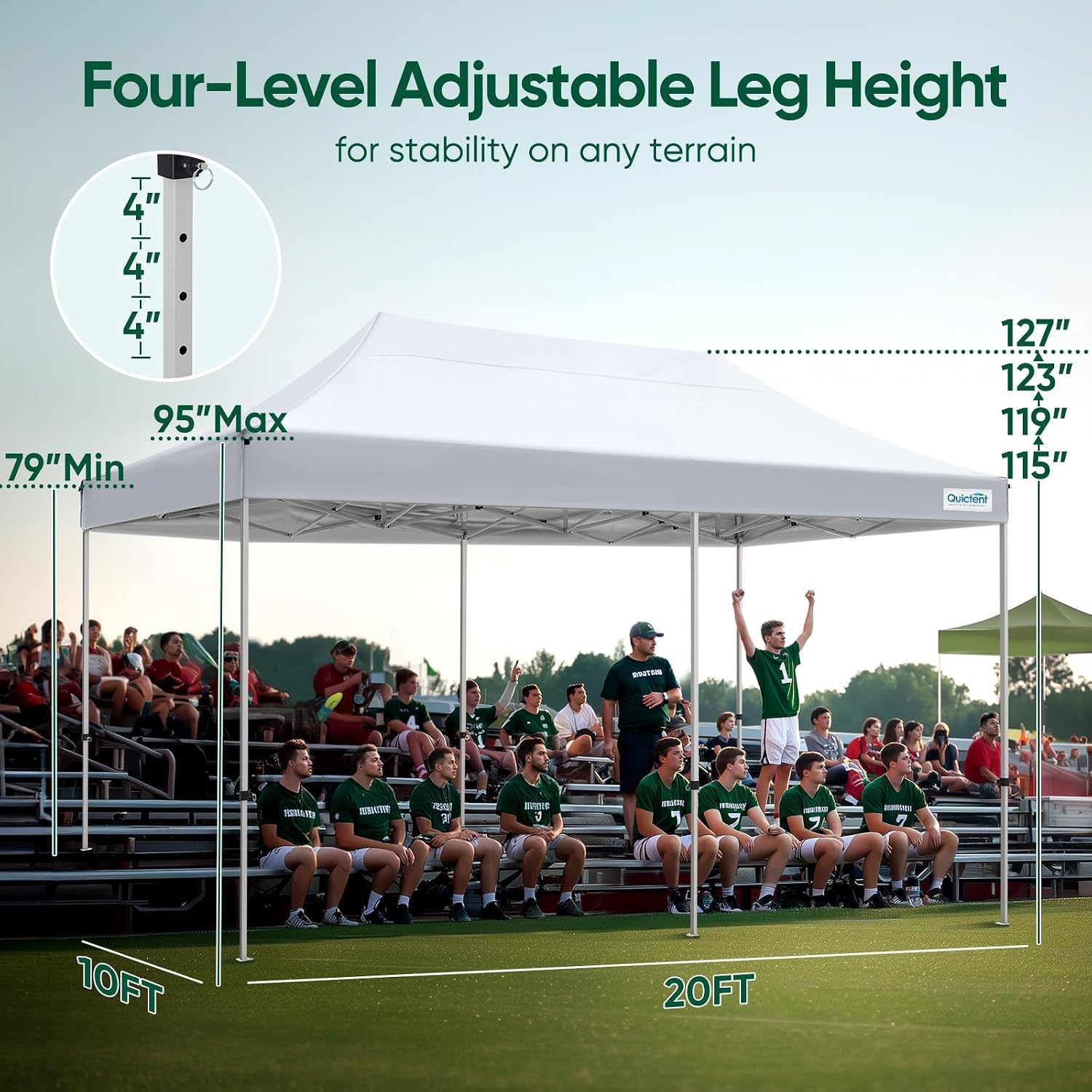 Quictent 10x20 Heavy Duty Pop up Canopy Tent, Easy up Commercial Instant Shelter with Wheeled Bag for Outdoor, Parties, Markets, Camping, 500D Silver Coated UPF 50+ Sun Shield