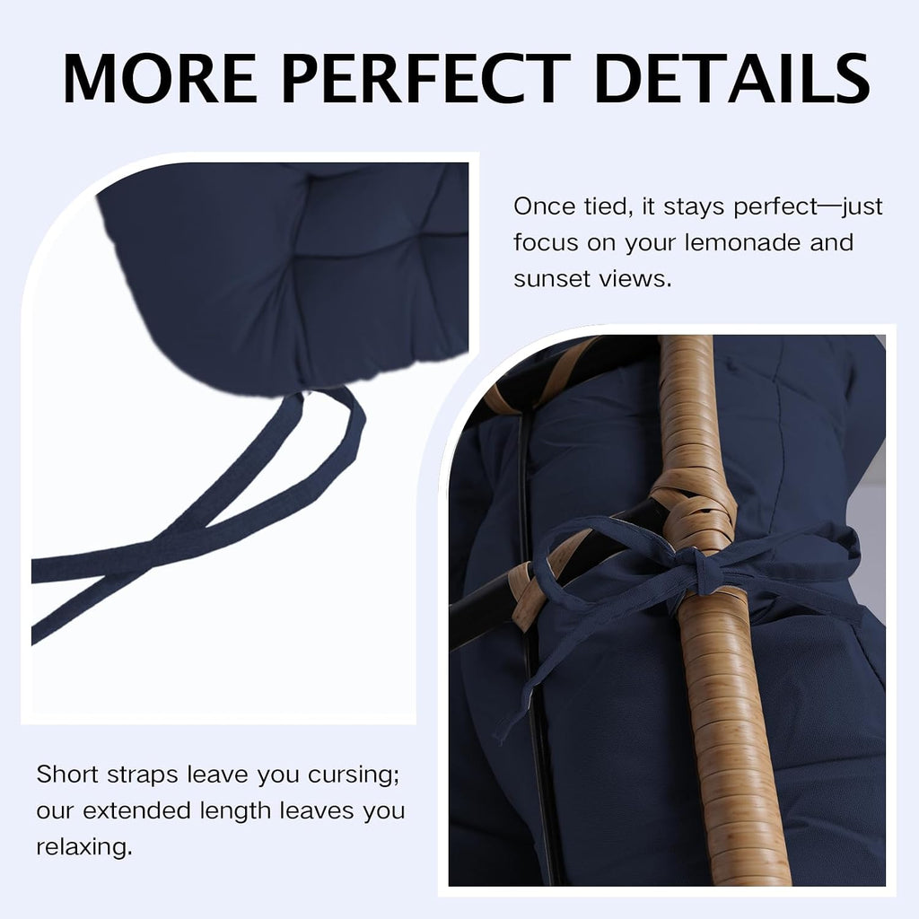 Thickened Waterproof Papasan Rocking Chair Cushion – 6.3'' Patio Egg Chair Pad with Ties, Outdoor/Indoor Rattan Hammock Chair Cushion for Porch, Garden, Balcony (Only Cushion) (Navy Blue)