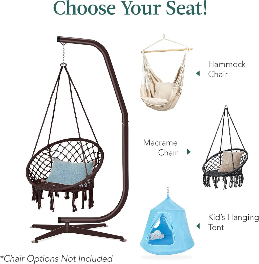 Best Choice Products Metal Hanging Hammock C-Stand for Chair/Weather-Resistant Finish, Offset Base - Stand Only - Brown
