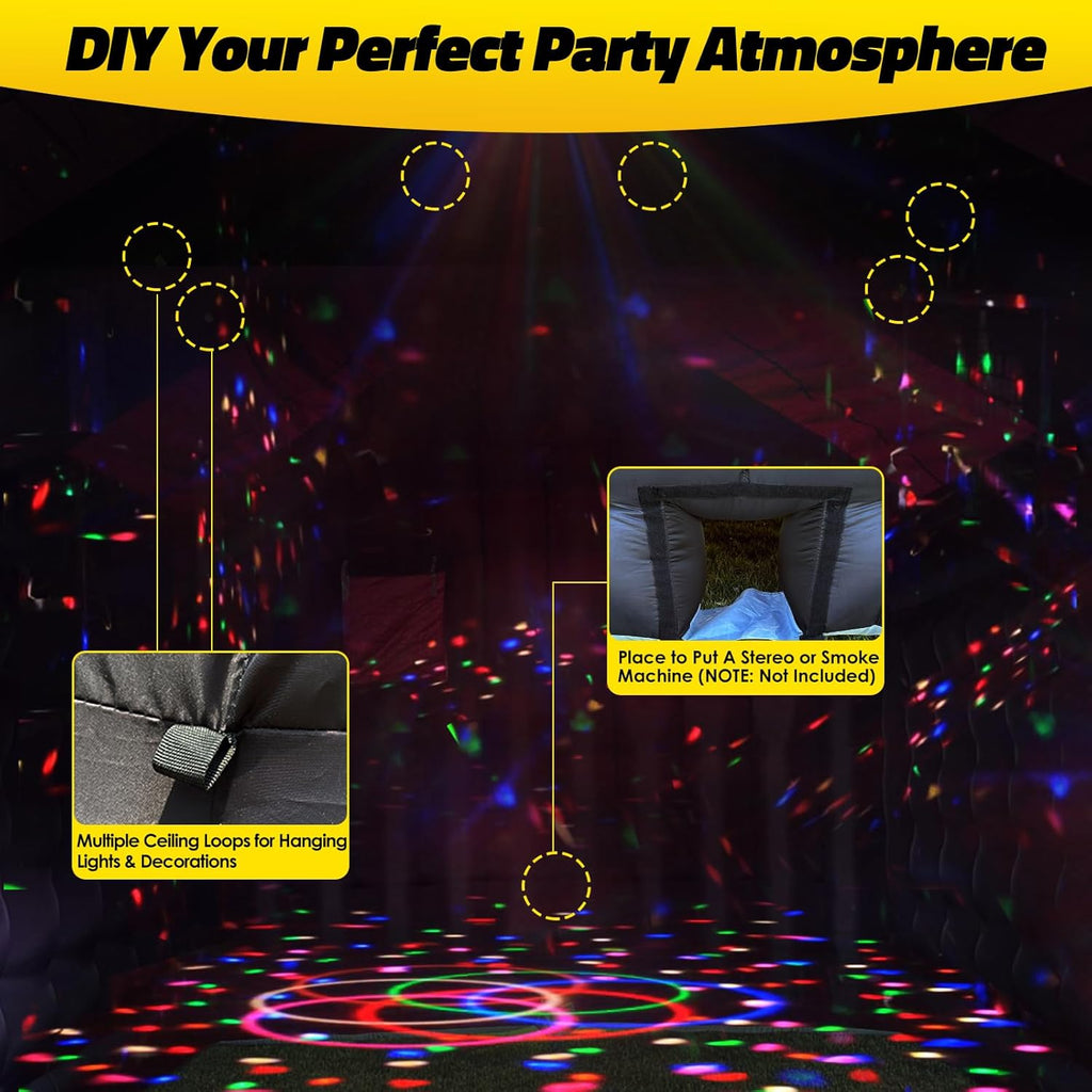 Small Inflatable Nightclub Tent 16.5x13x11.5Ft with Blower, Oxford Fabric Black Party Tent, Gazebo Event House for Backyard, Birthday, Rental Use