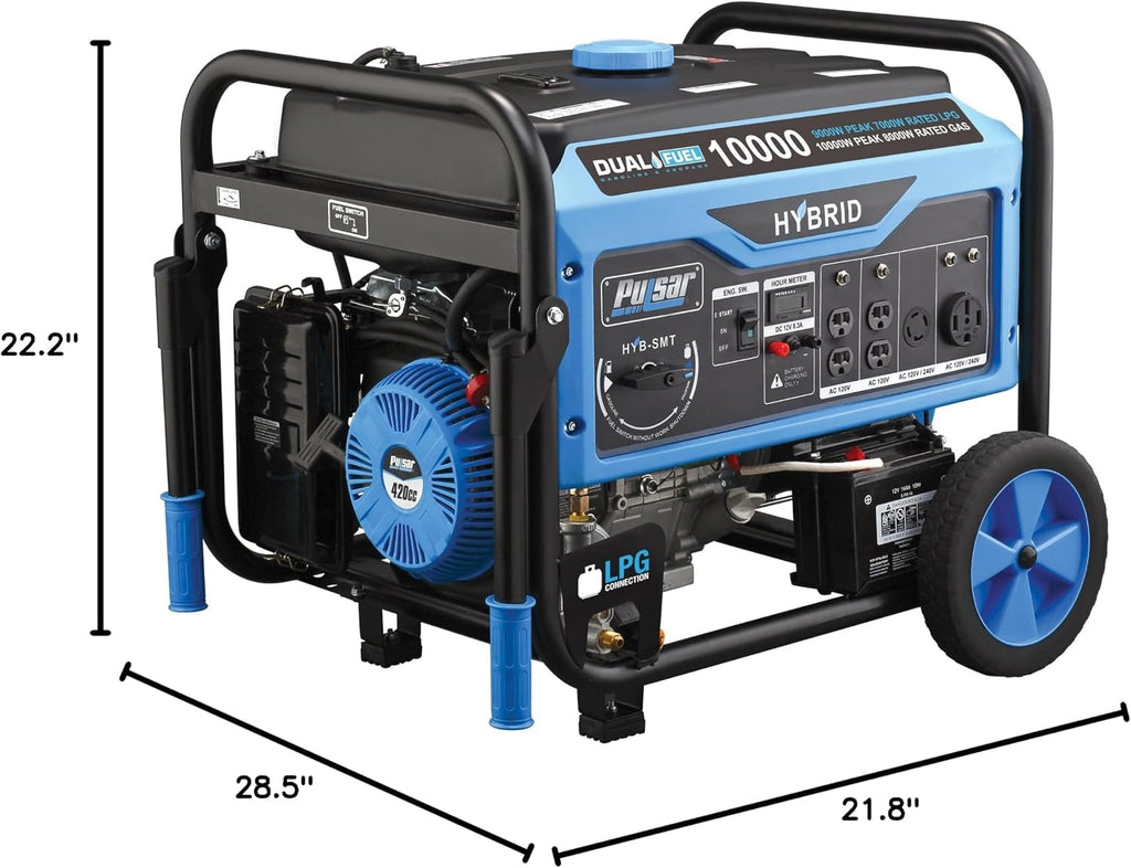 Pulsar 10, 000W Dual Fuel Portable Generator with Switch & Go Technology & Electric Start, PG10000B16 Non-Carb Approved