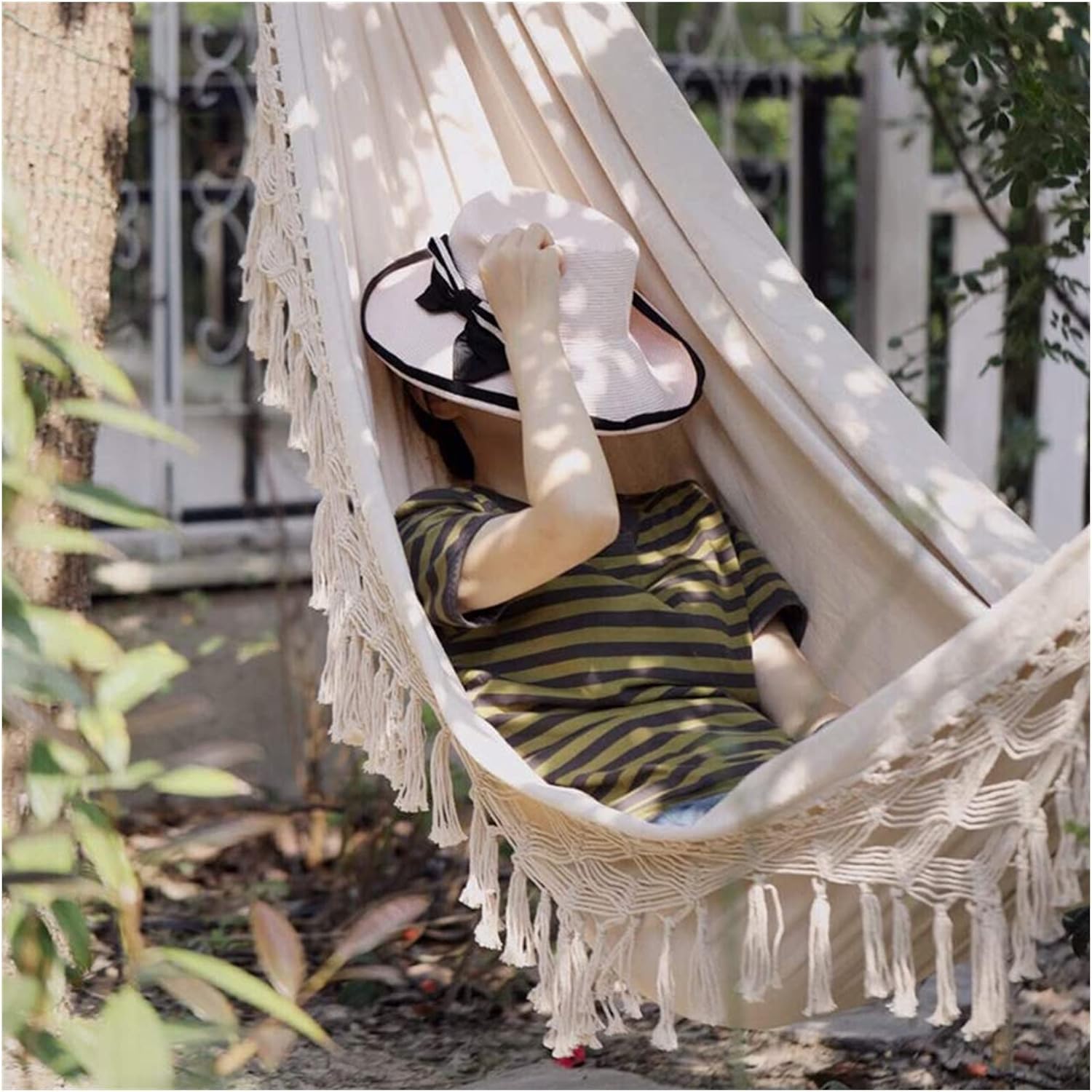 Hanging Chair Swing Foldable Hammock, Fringed Canvas Rocking Chair, Hanging Bed, Hiking Camping Hunting Folding Hammock Hammock